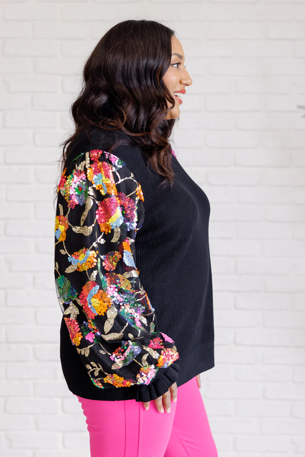 She is the Party Floral Sequins Mesh Sleeve Top - 9/11/2025 - Image 7