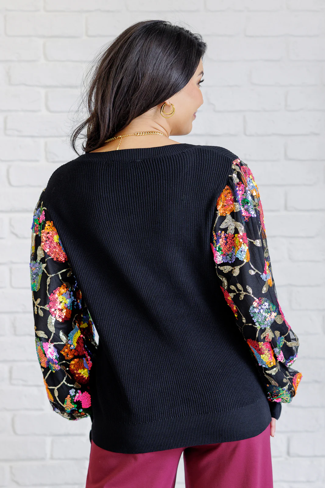 She is the Party Floral Sequins Mesh Sleeve Top - 9/11/2025 - Image 8