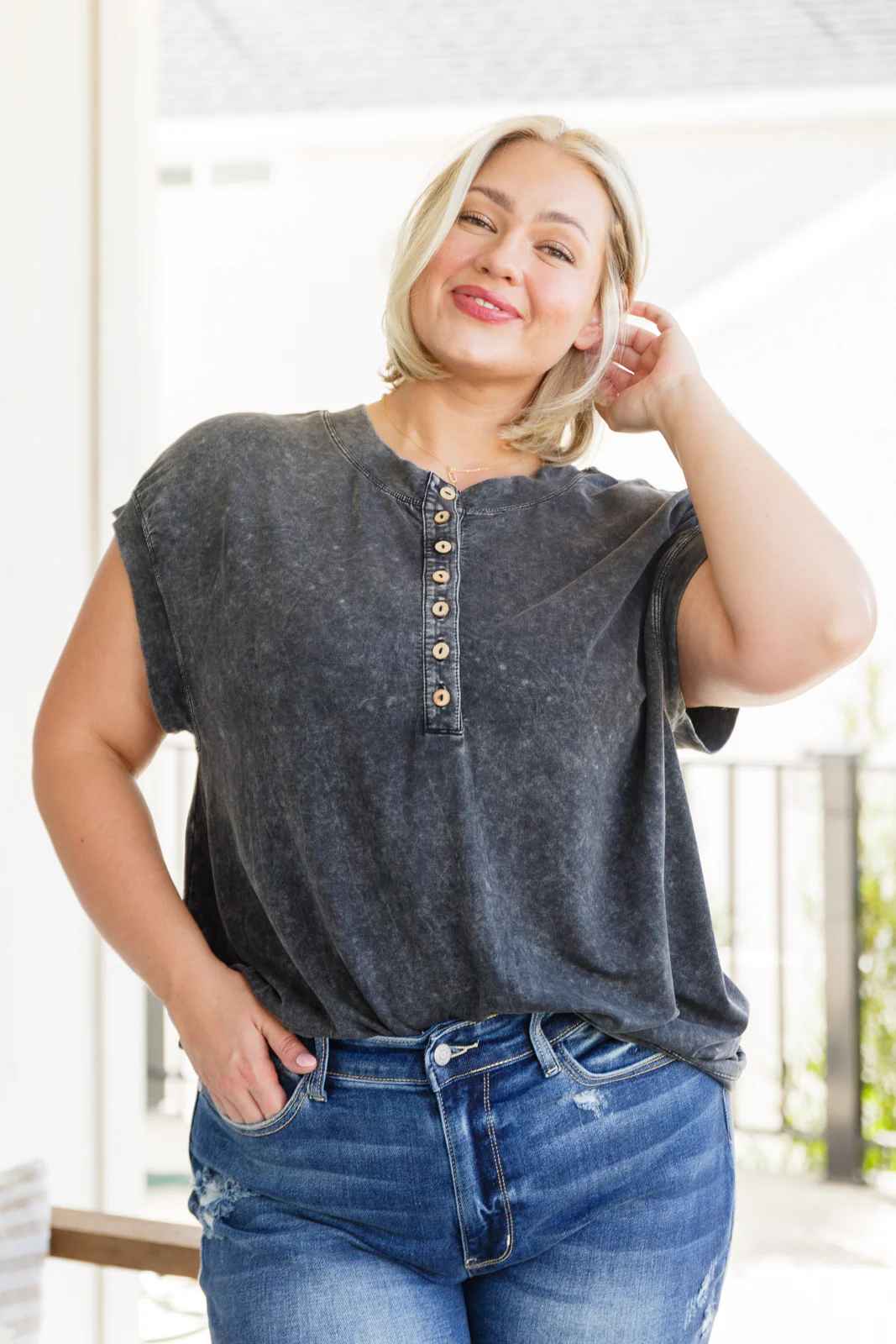 She's Alright Mineral Wash Sleeveless Henley - 10/3/2023 - Image 4