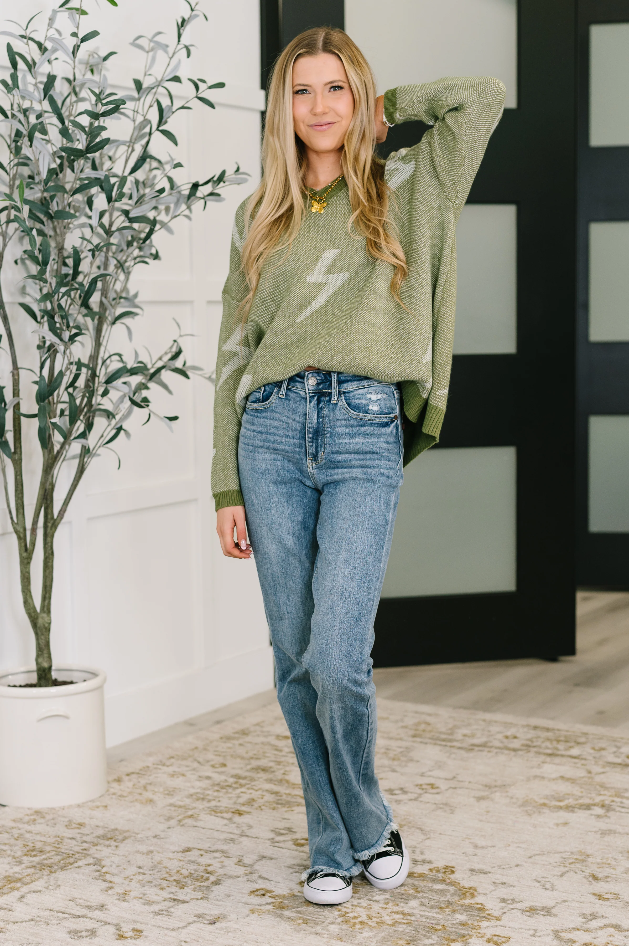 Shock Value V-Neck Sweater in Olive - 10/31/2025 NEW - Image 3