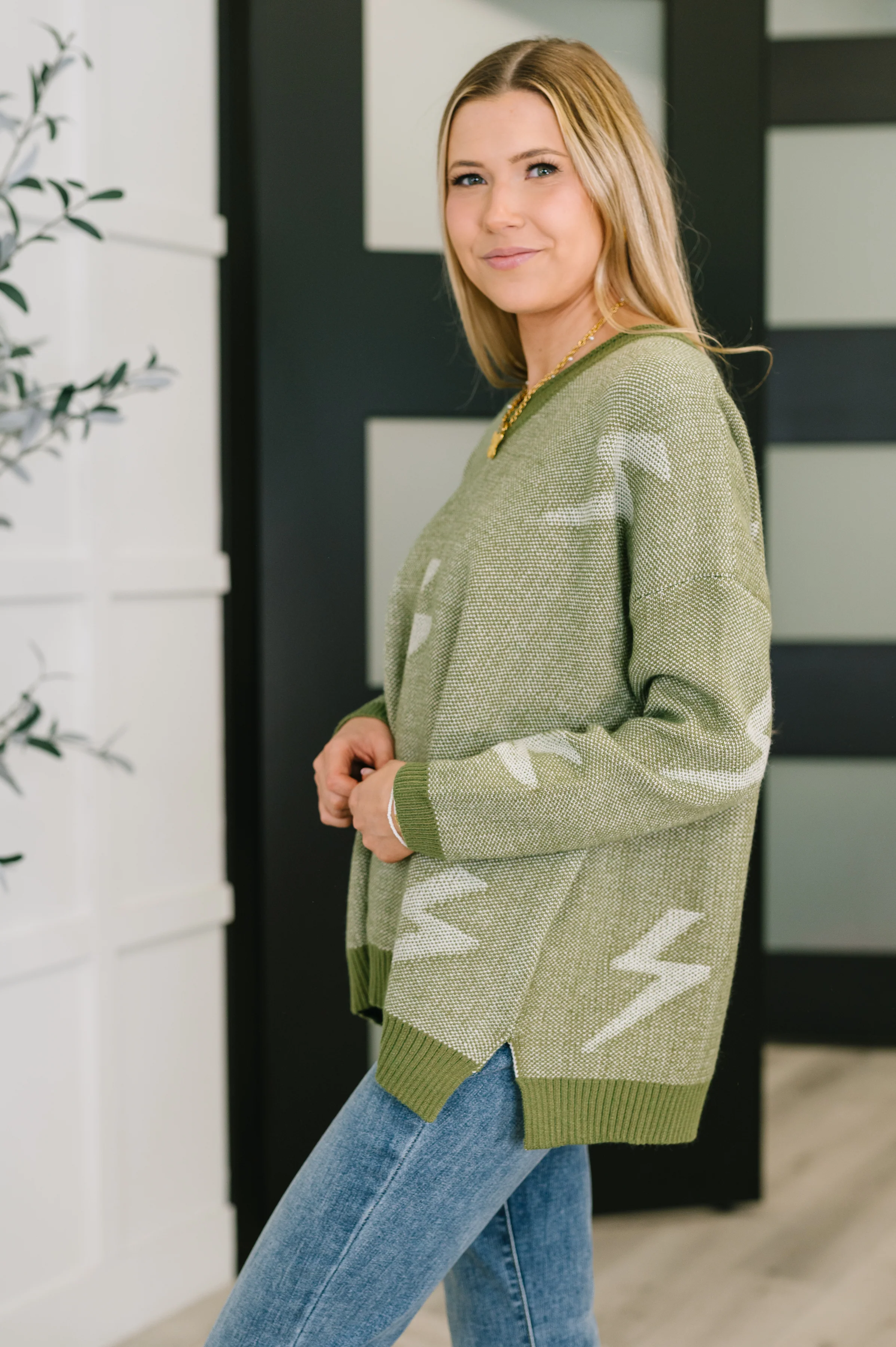 Shock Value V-Neck Sweater in Olive - 10/31/2025 NEW - Image 4