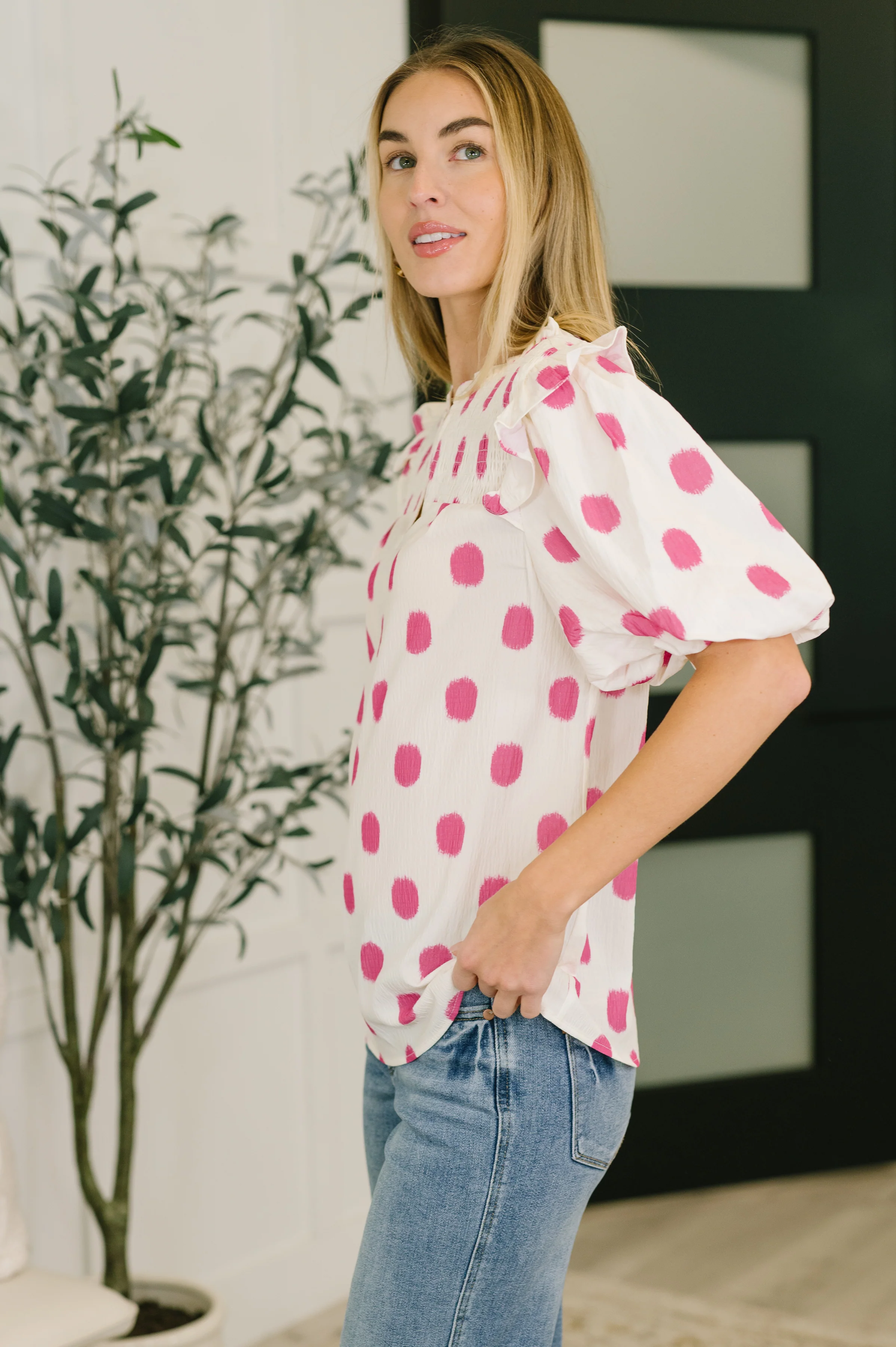 Shopping Spree Notched Neck Puff Sleeve Blouse - 7/16/2026 - Image 4