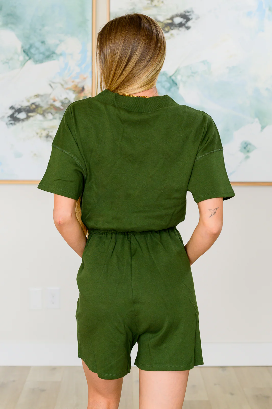 Short Sleeve V-Neck Romper in Army Green - 4/17/2024 - Image 9