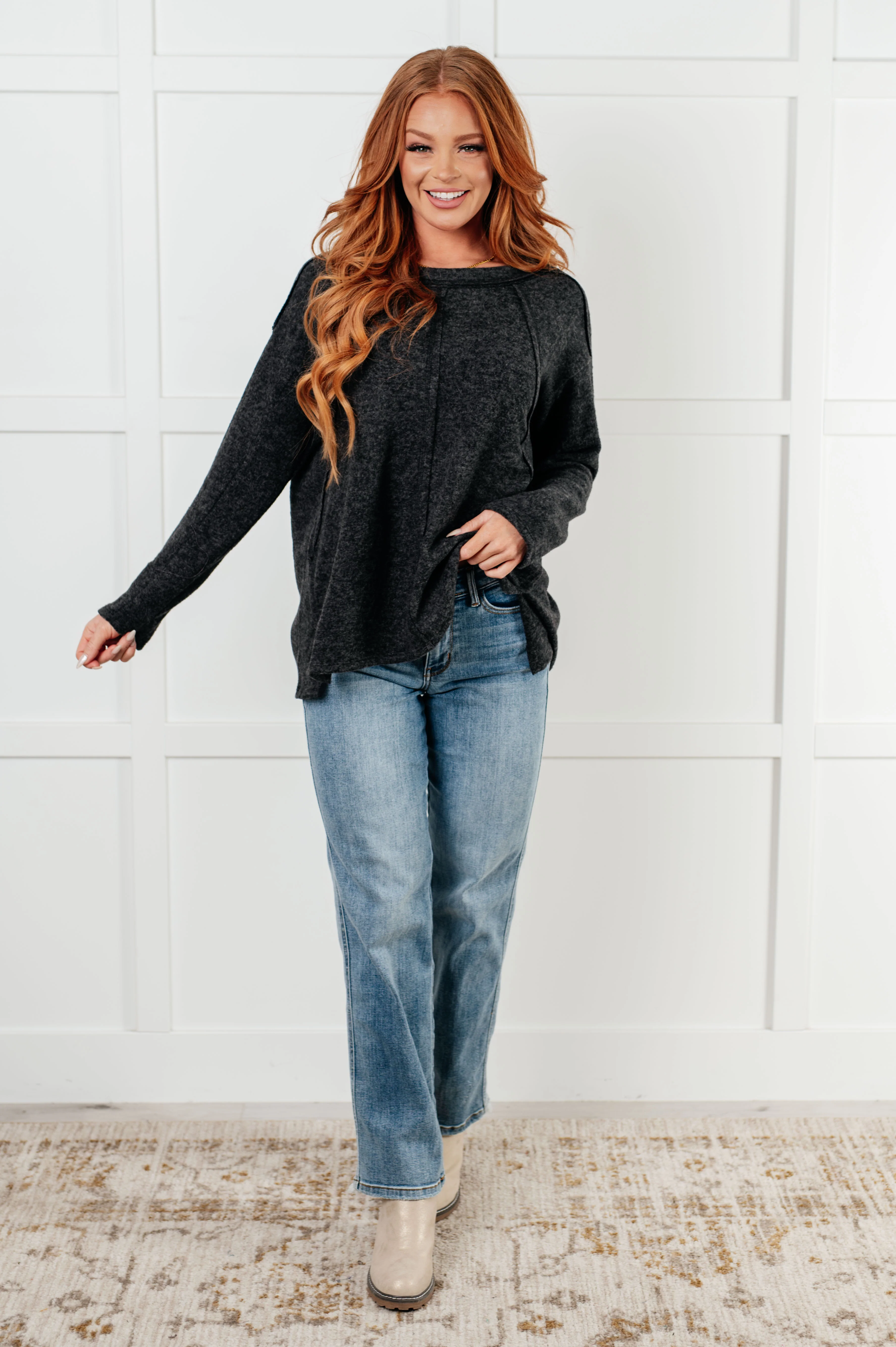Simple Silhouette Brushed Hacci Sweater in Black - 12/11/2024 - Image 4