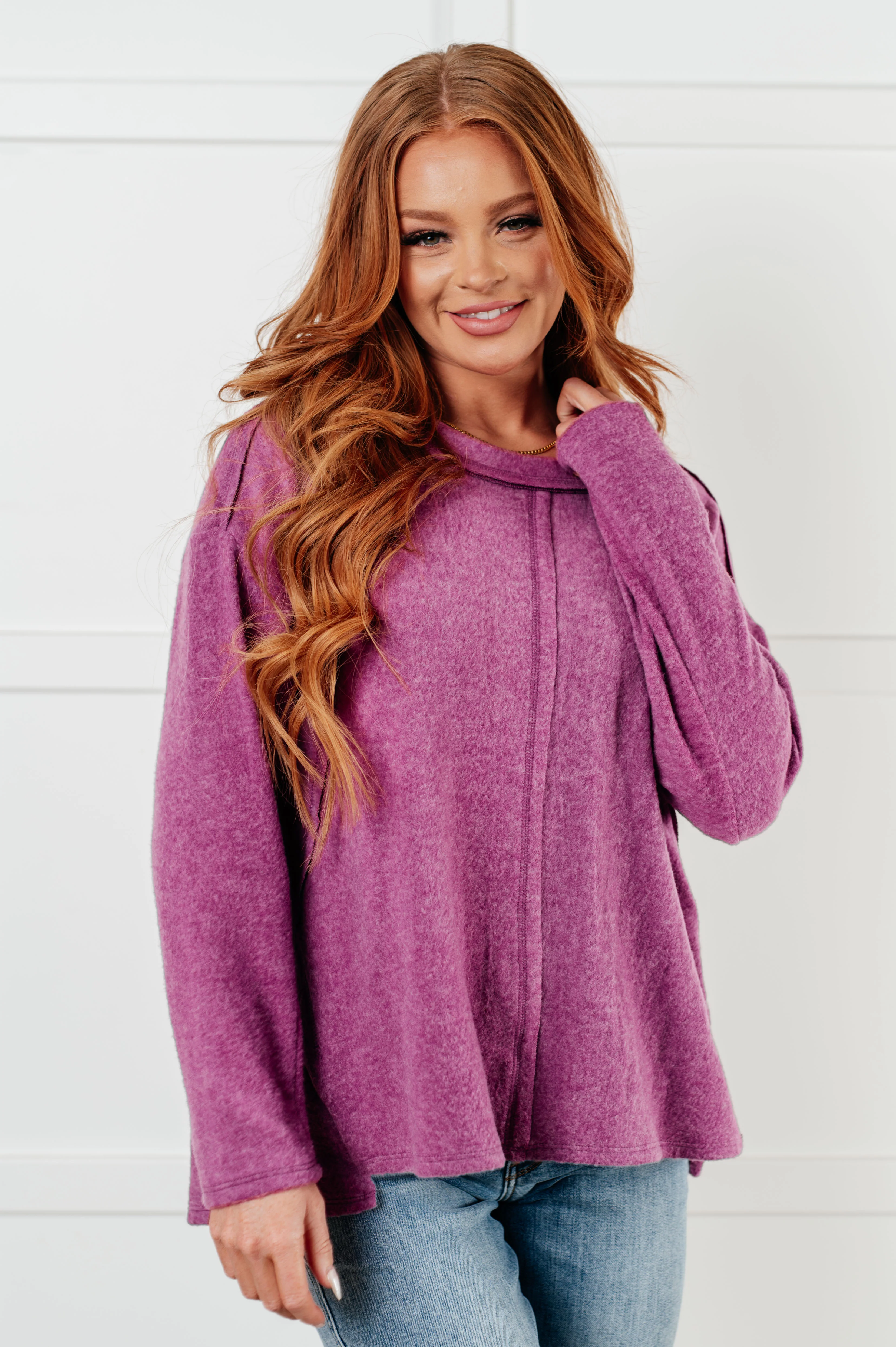 Simple Silhouette Brushed Hacci Sweater in Light Plum - 12/11/2024 - Image 3