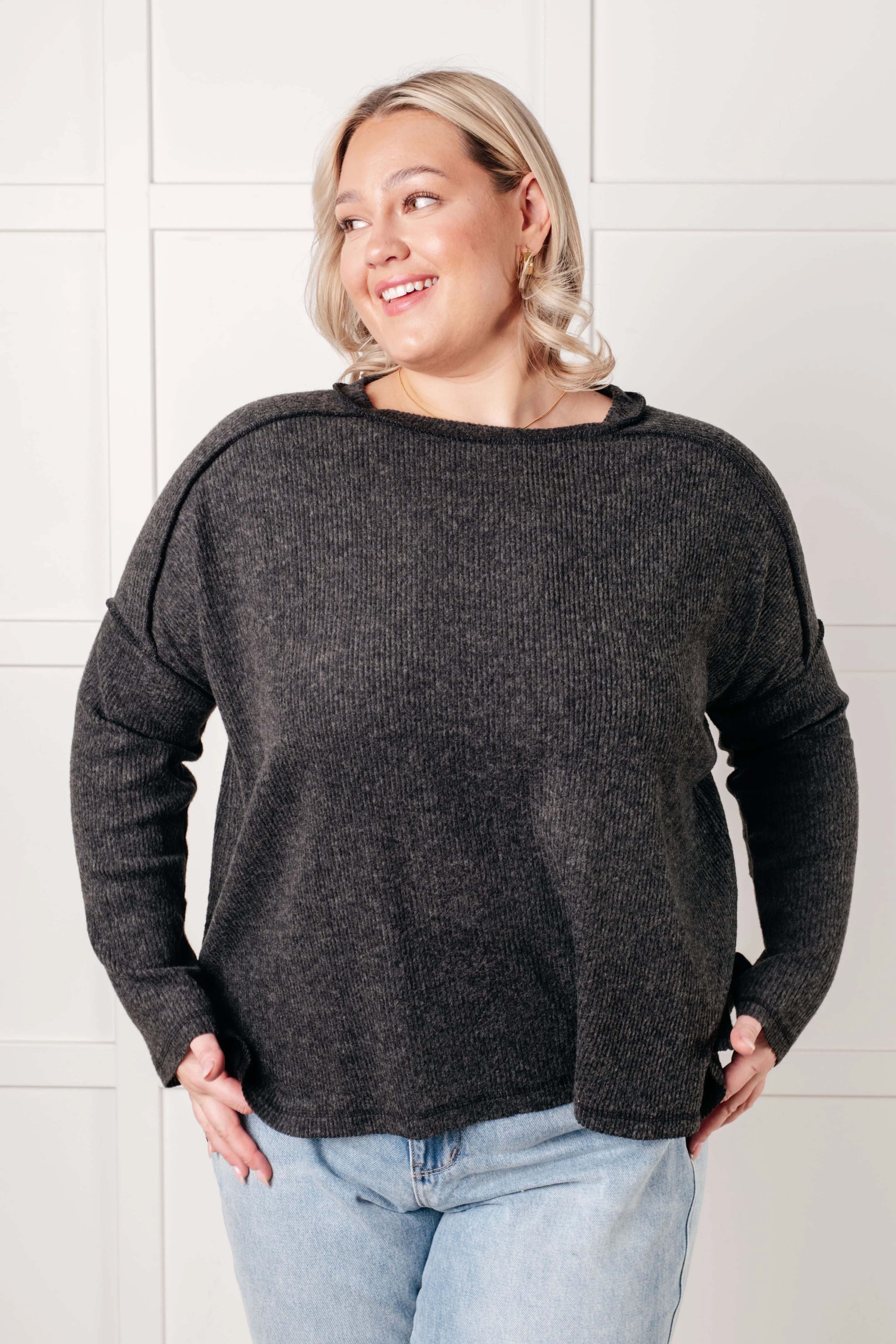 Simply Basic Ribbed Hacci Sweater in Black - 8/18/2025
