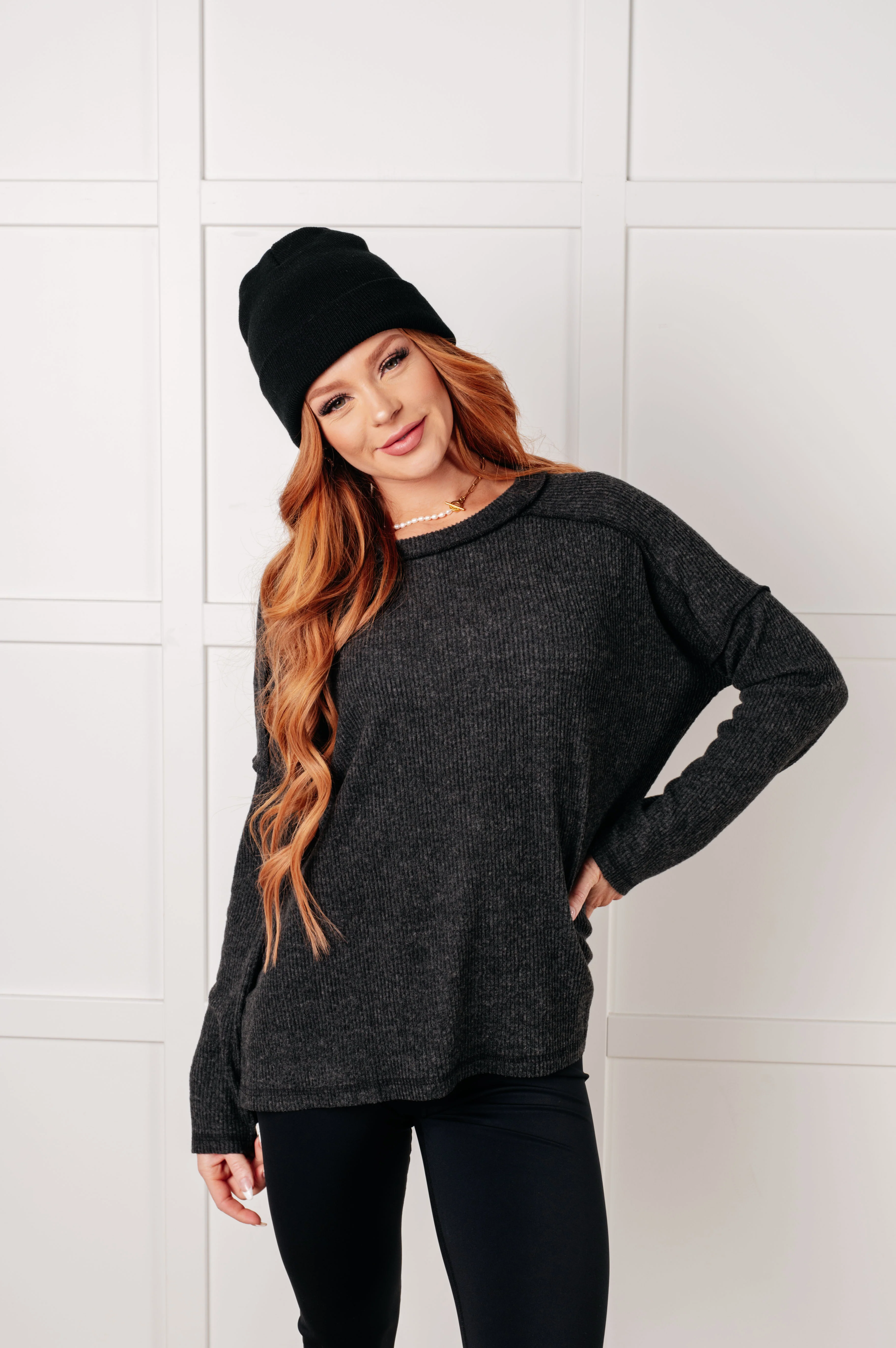 Simply Basic Ribbed Hacci Sweater in Black - 8/18/2025 - Image 6