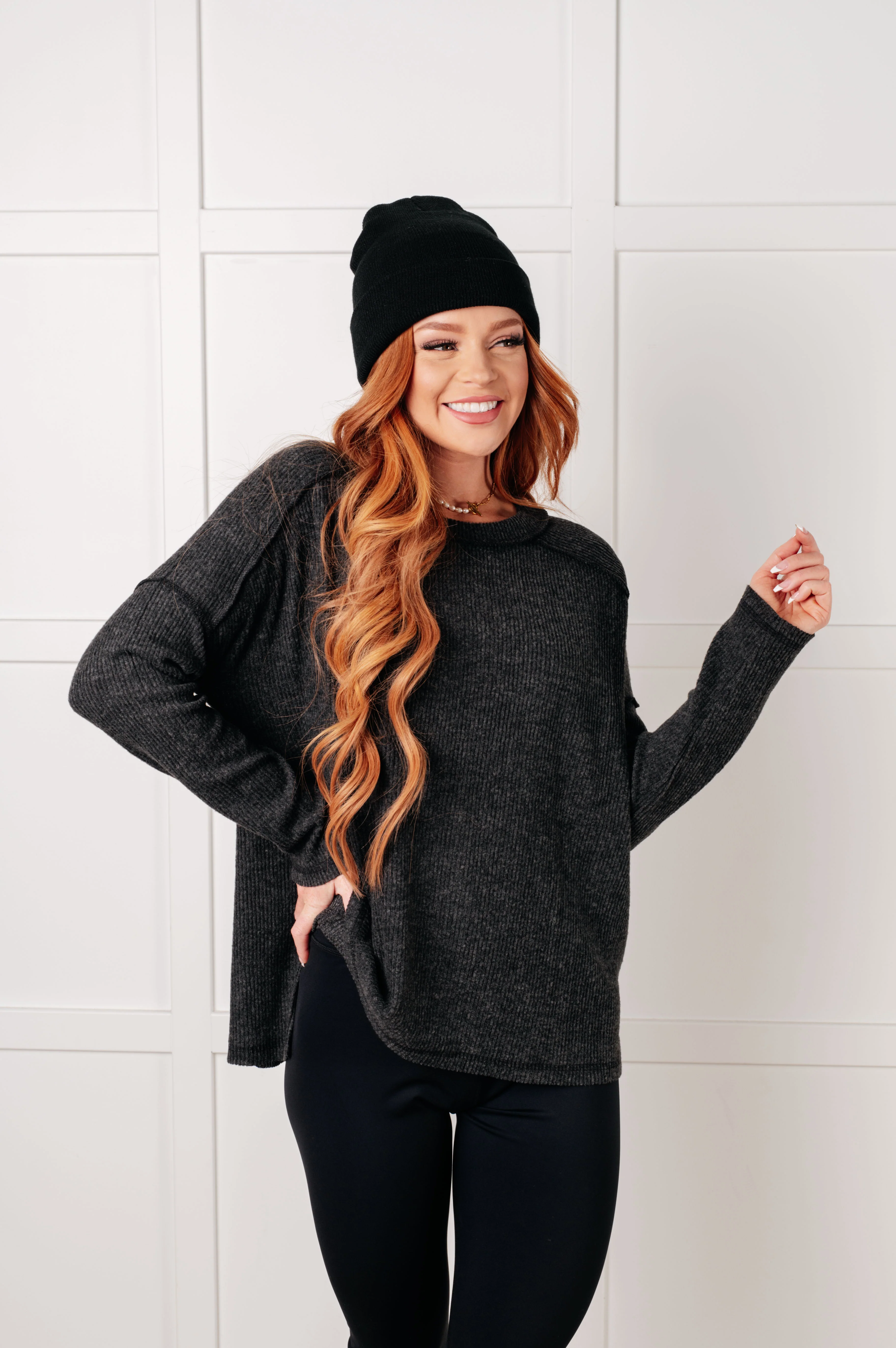 Simply Basic Ribbed Hacci Sweater in Black - 8/18/2025 - Image 8
