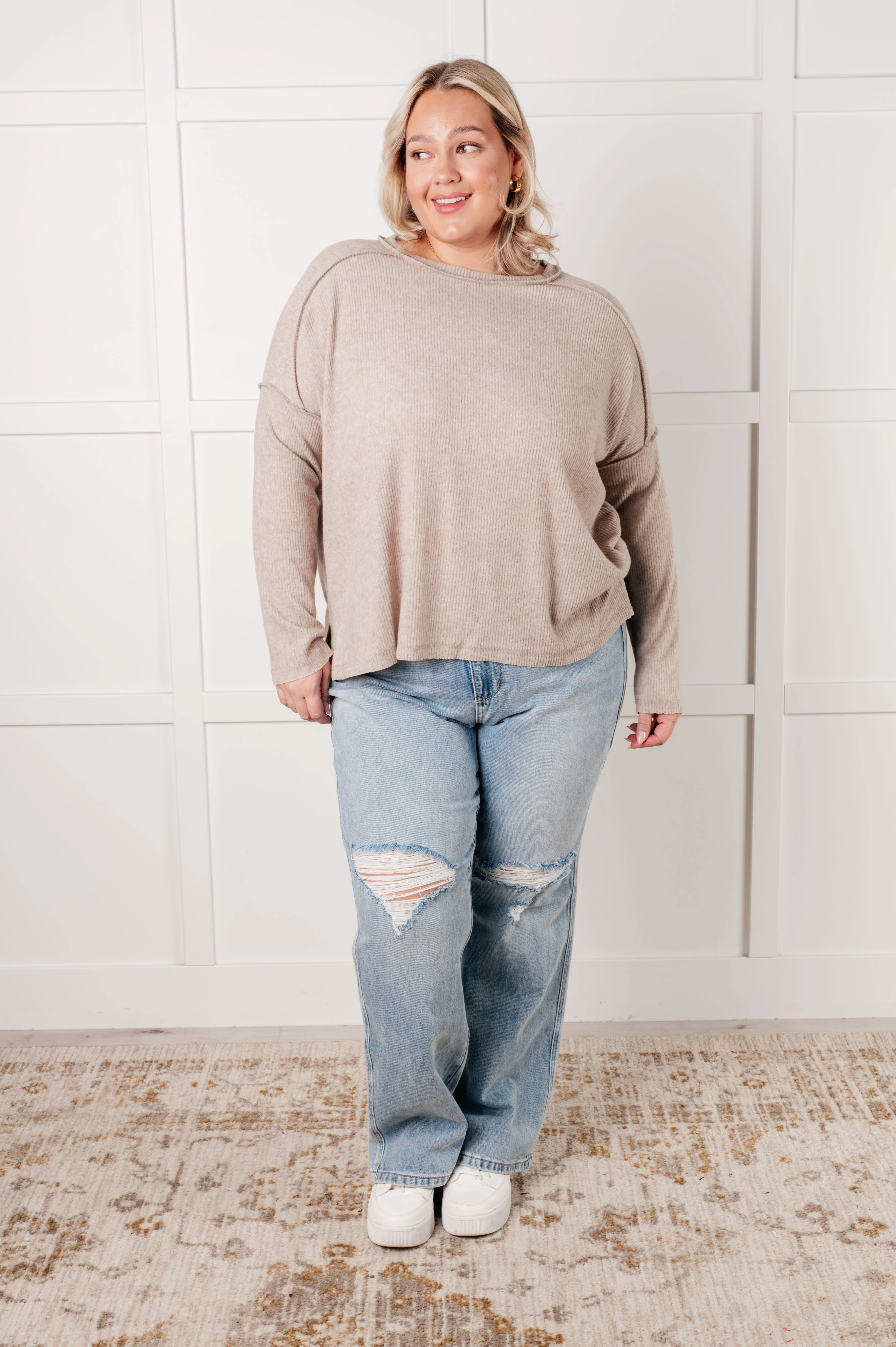Simply Basic Ribbed Hacci Sweater in H Mocha - 8/18/2025 - Image 4