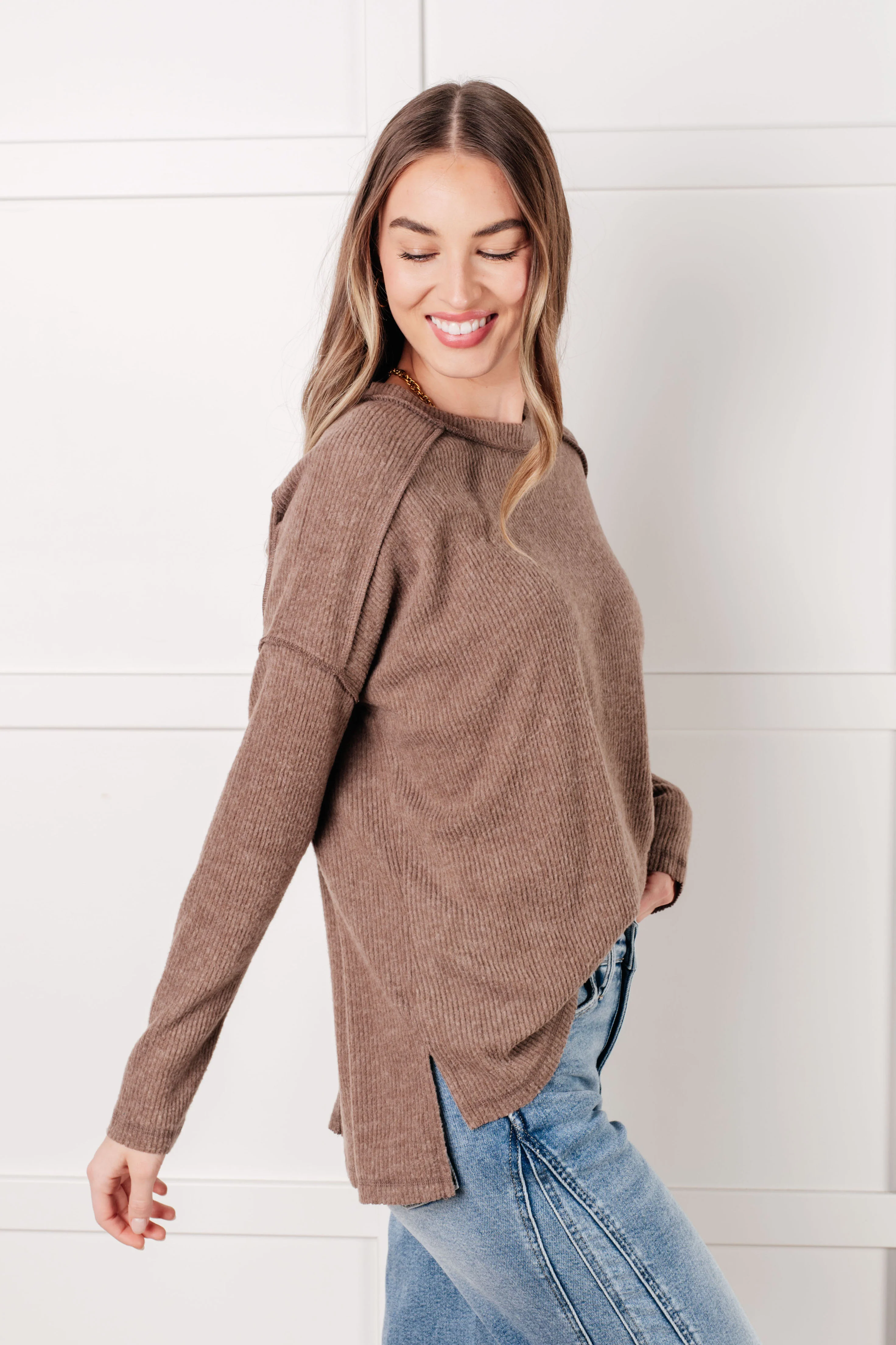 Simply Basic Ribbed Hacci Sweater in Mocha - 8/18/2025 - Image 7