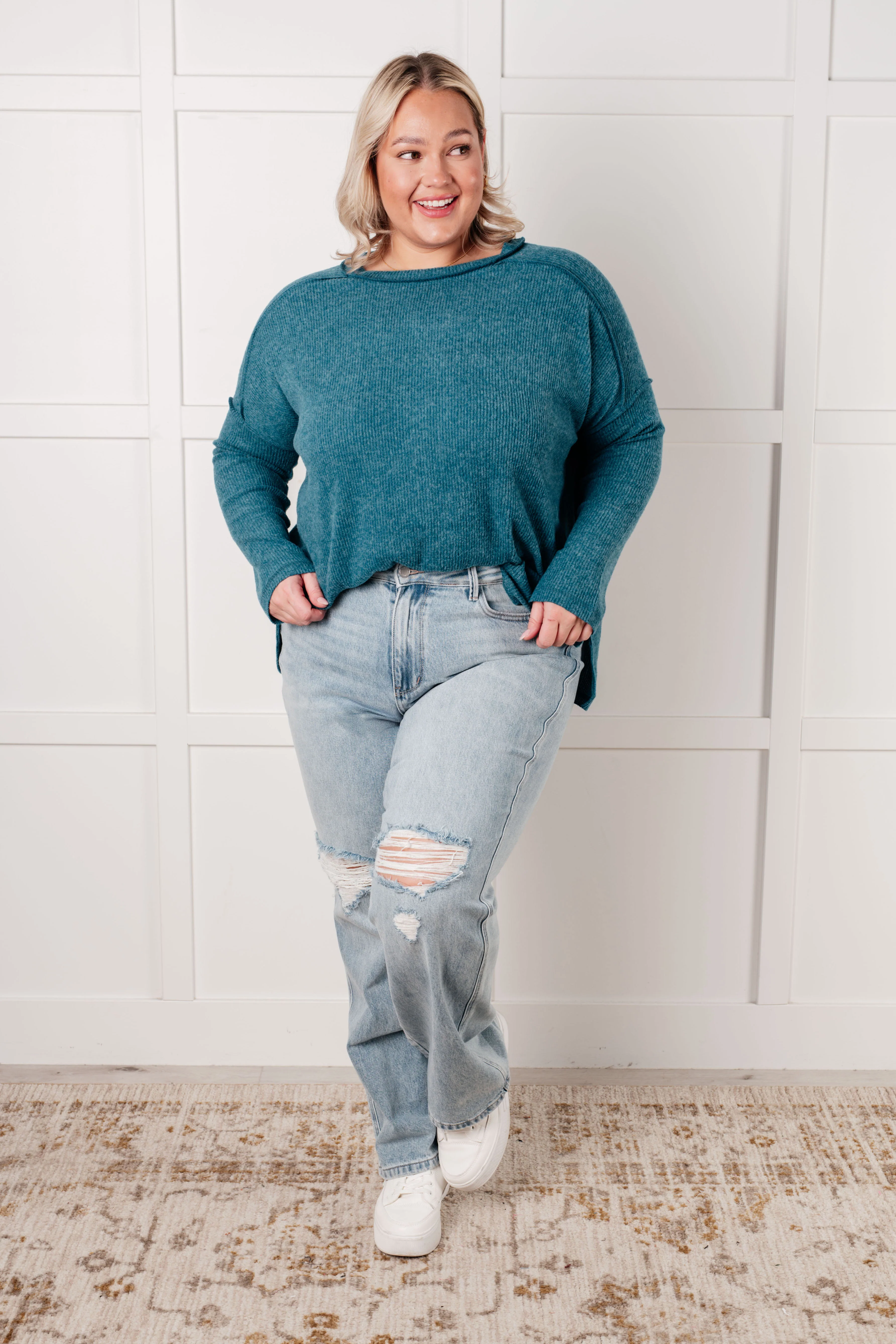 Simply Basic Ribbed Hacci Sweater in Teal - 8/18/2025 - Image 3