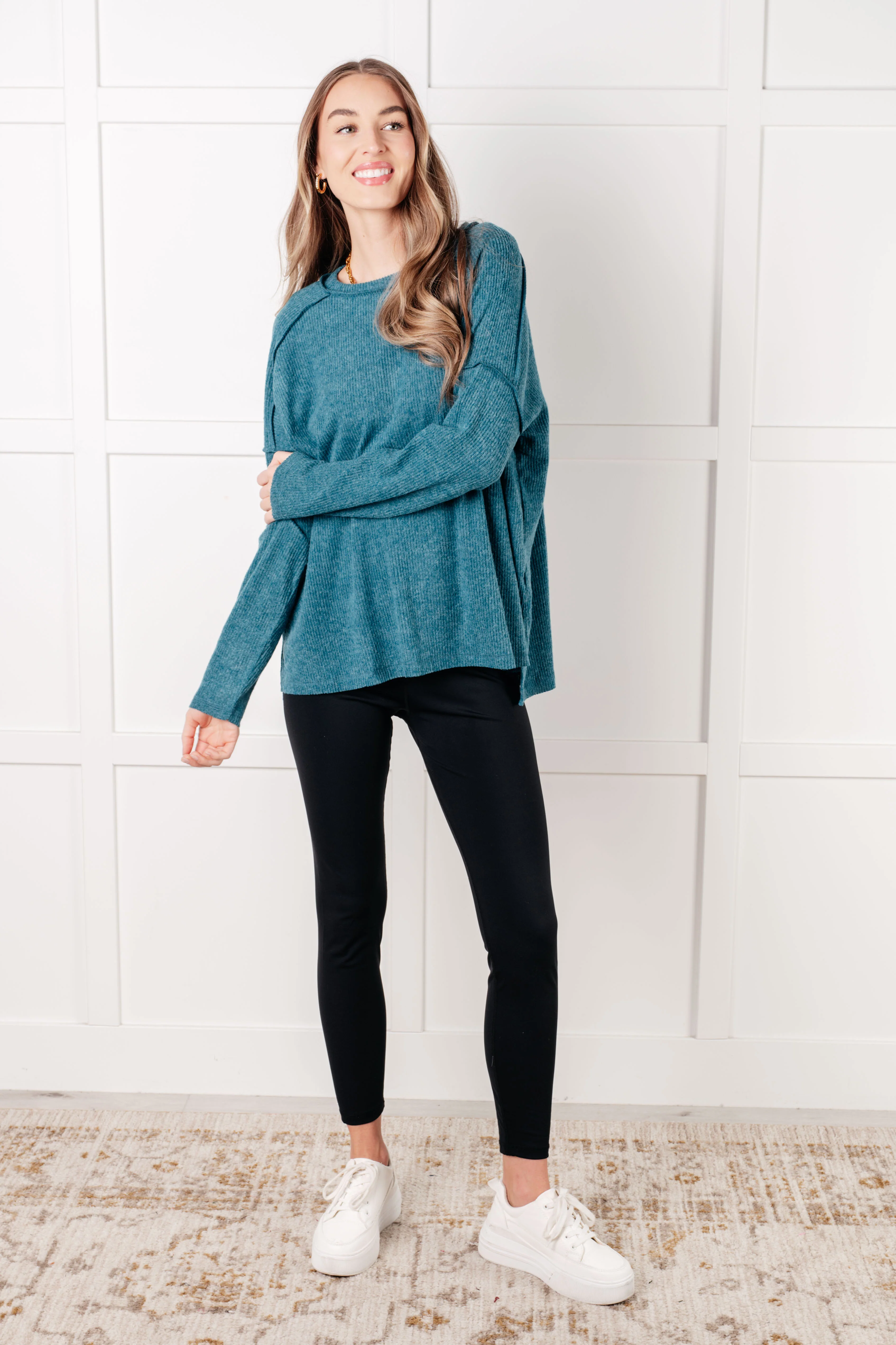 Simply Basic Ribbed Hacci Sweater in Teal - 8/18/2025 - Image 4