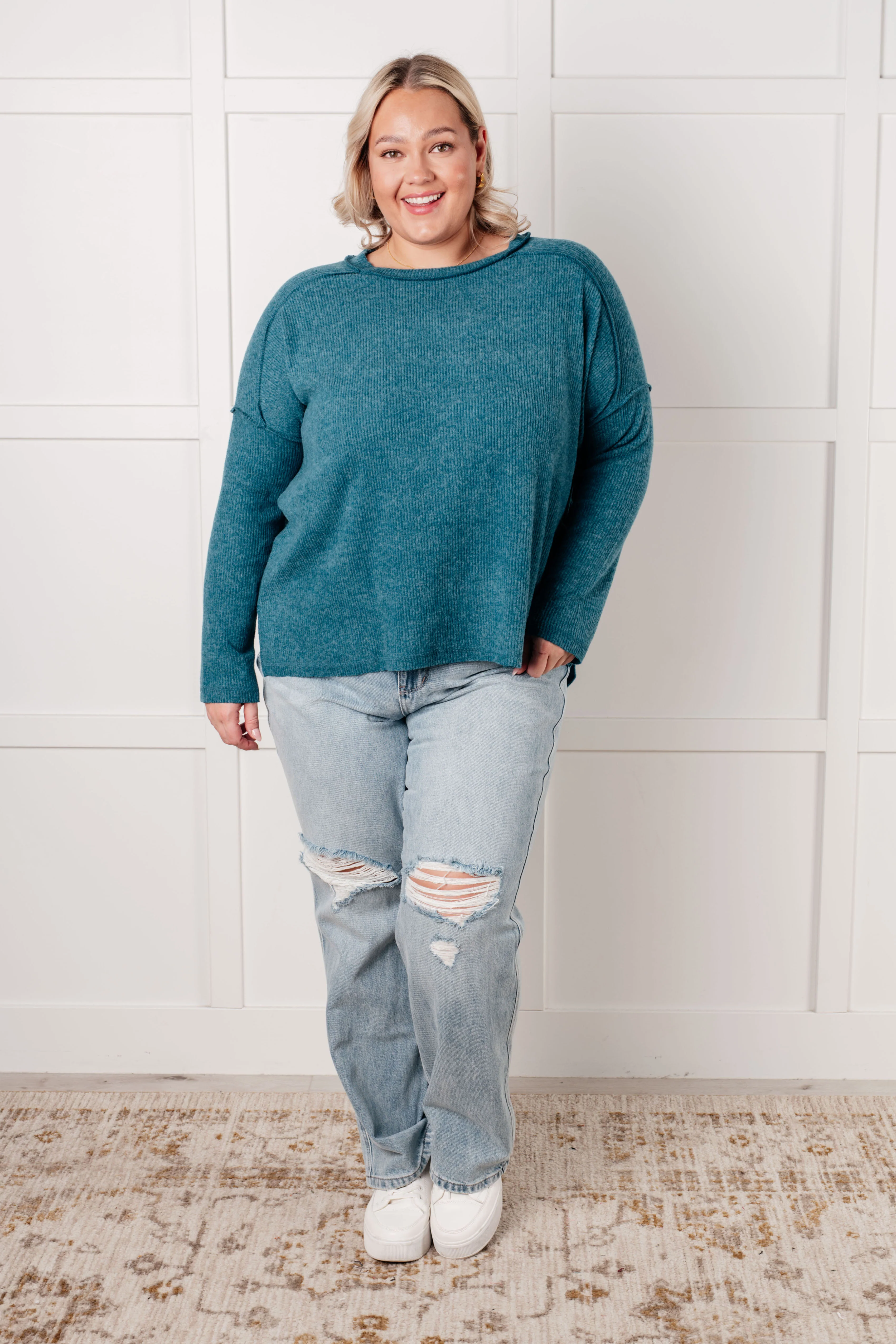 Simply Basic Ribbed Hacci Sweater in Teal - 8/18/2025 - Image 5