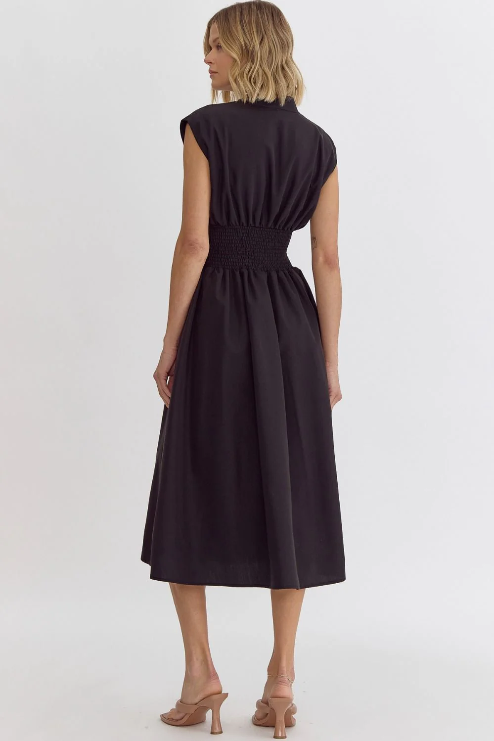 Solid V-Neck Sleeveless Dual Zipper Midi Dress in Black - Image 10
