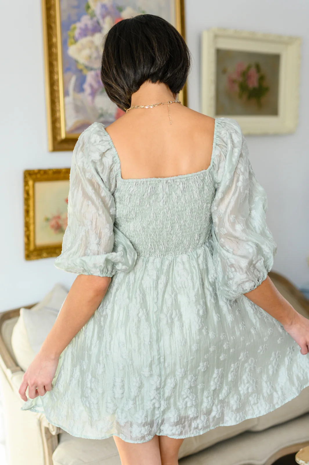 Spotting Fairies Puff Sleeve Dress in Sage - 12/29/2022 - Image 4