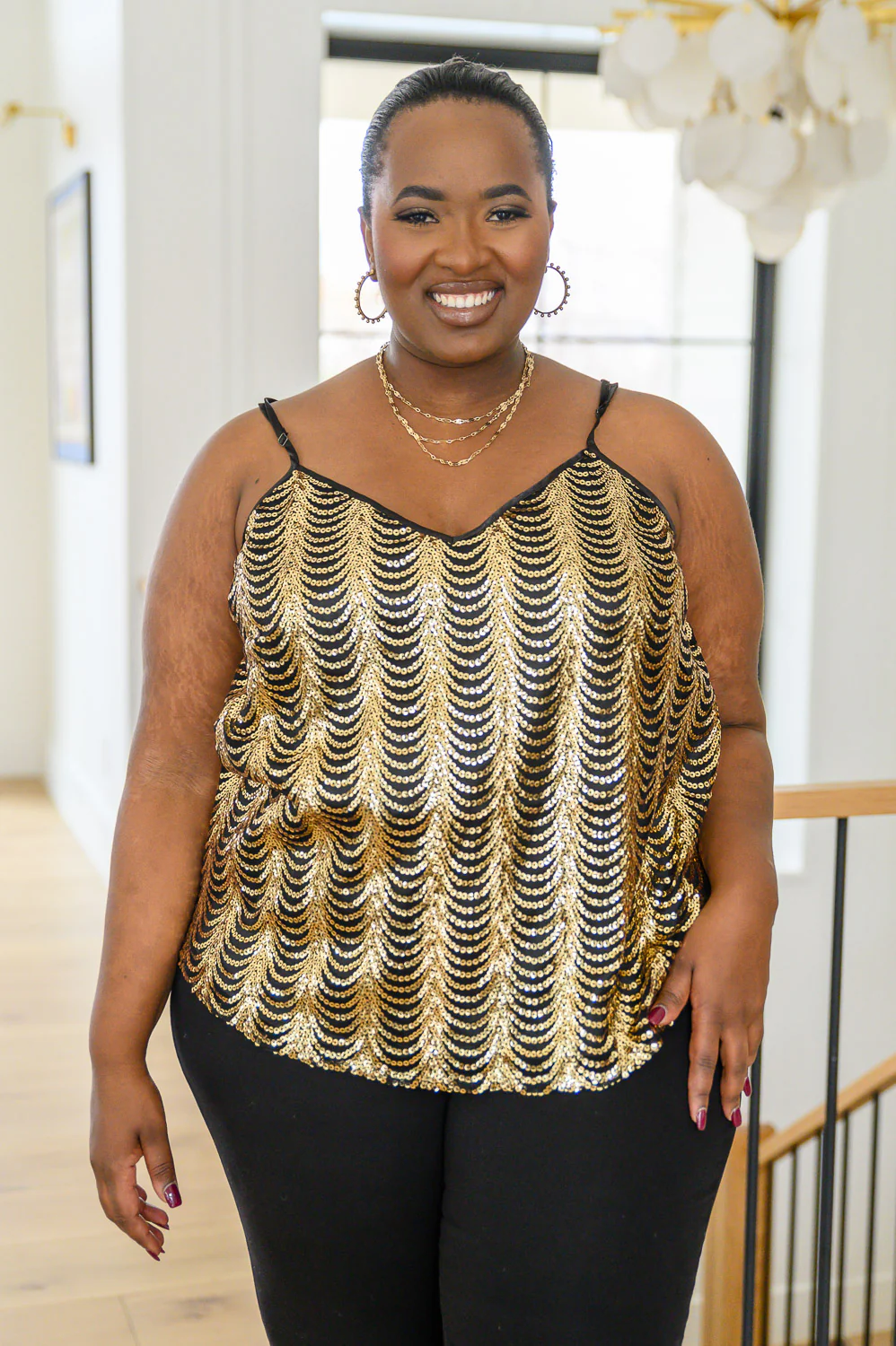 Stayin' Alive V-Neck Sequin Tank in Gold - 12/13/2022 - Image 5