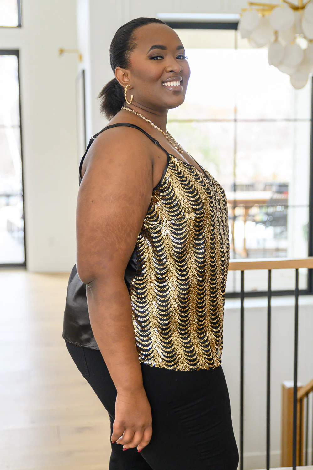 Stayin' Alive V-Neck Sequin Tank in Gold - 12/13/2022 - Image 6