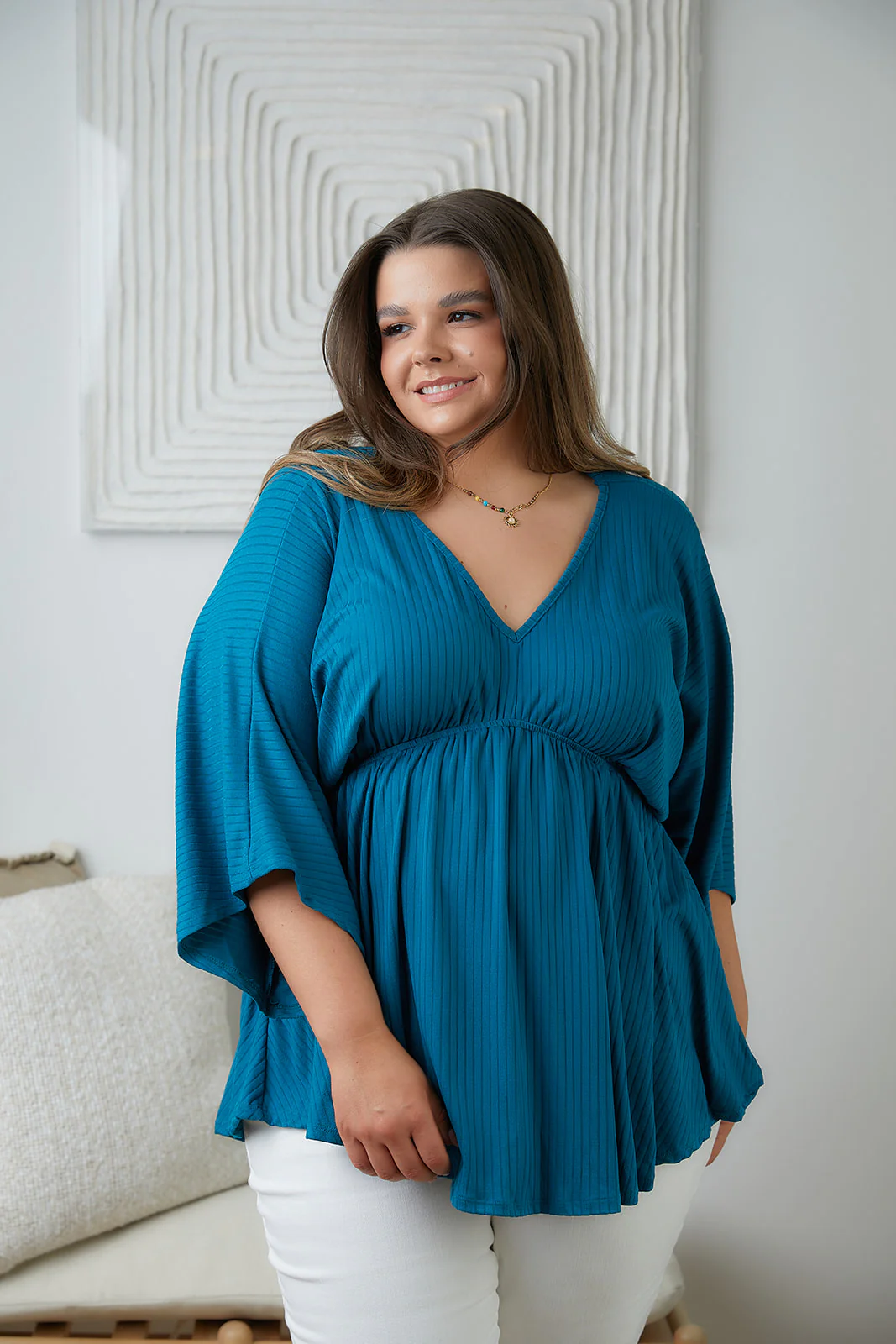 Storied Moments Draped Peplum Top in Teal - 5/19/2023 - Image 10