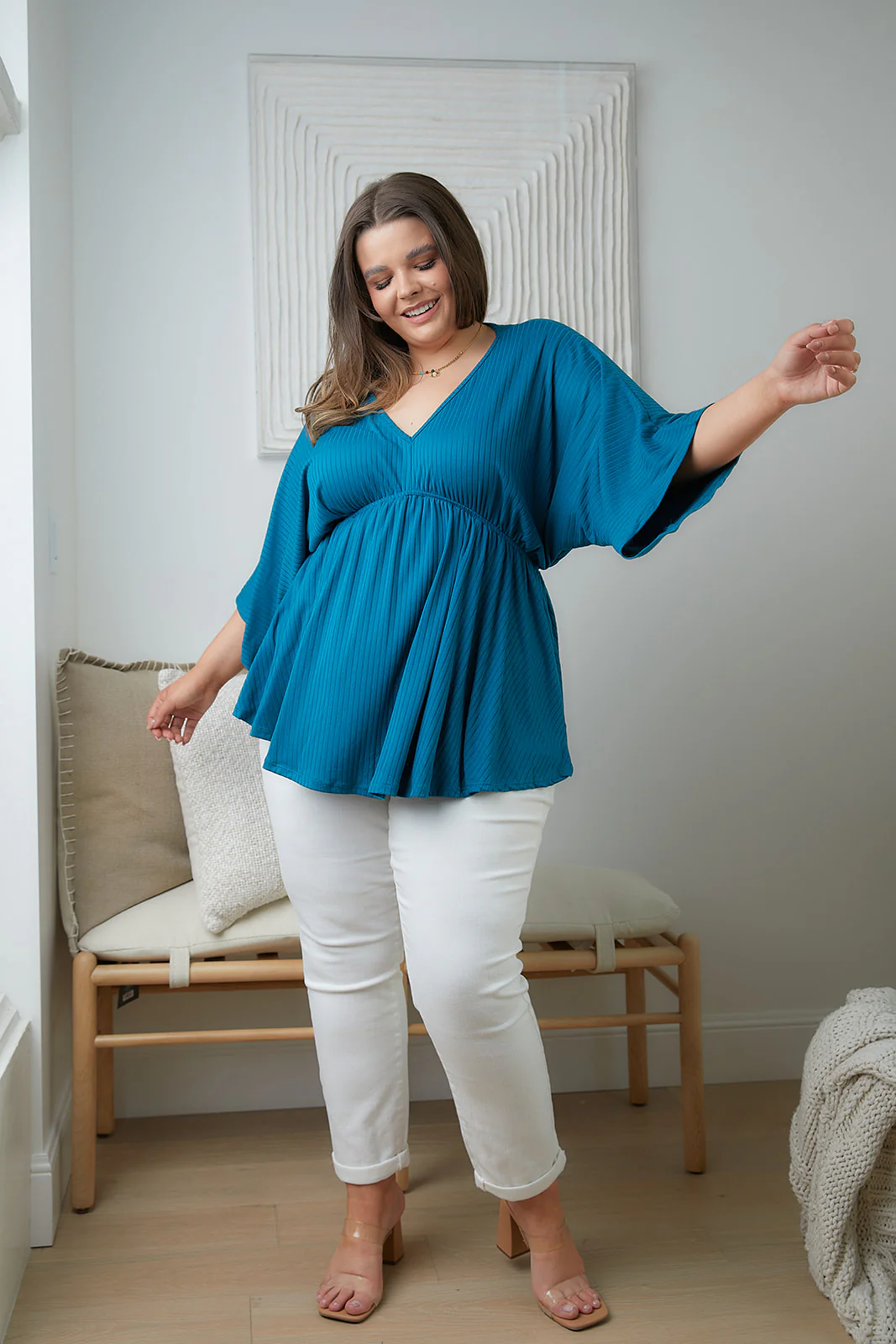 Storied Moments Draped Peplum Top in Teal - 5/19/2023 - Image 6