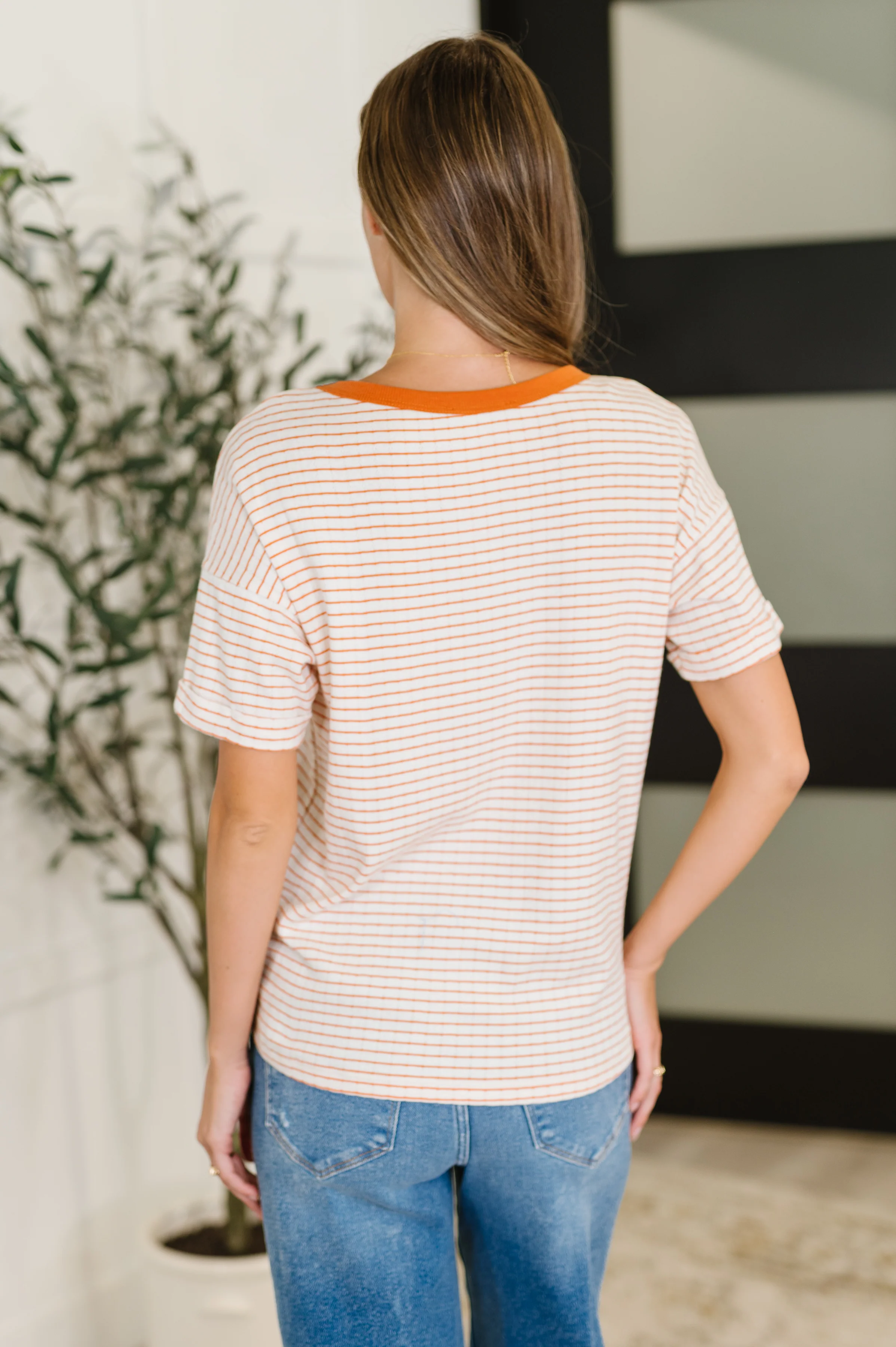 Sunbeam Shuffle Banded Round Neck Top in Orange - 7/8/2025 - Image 5