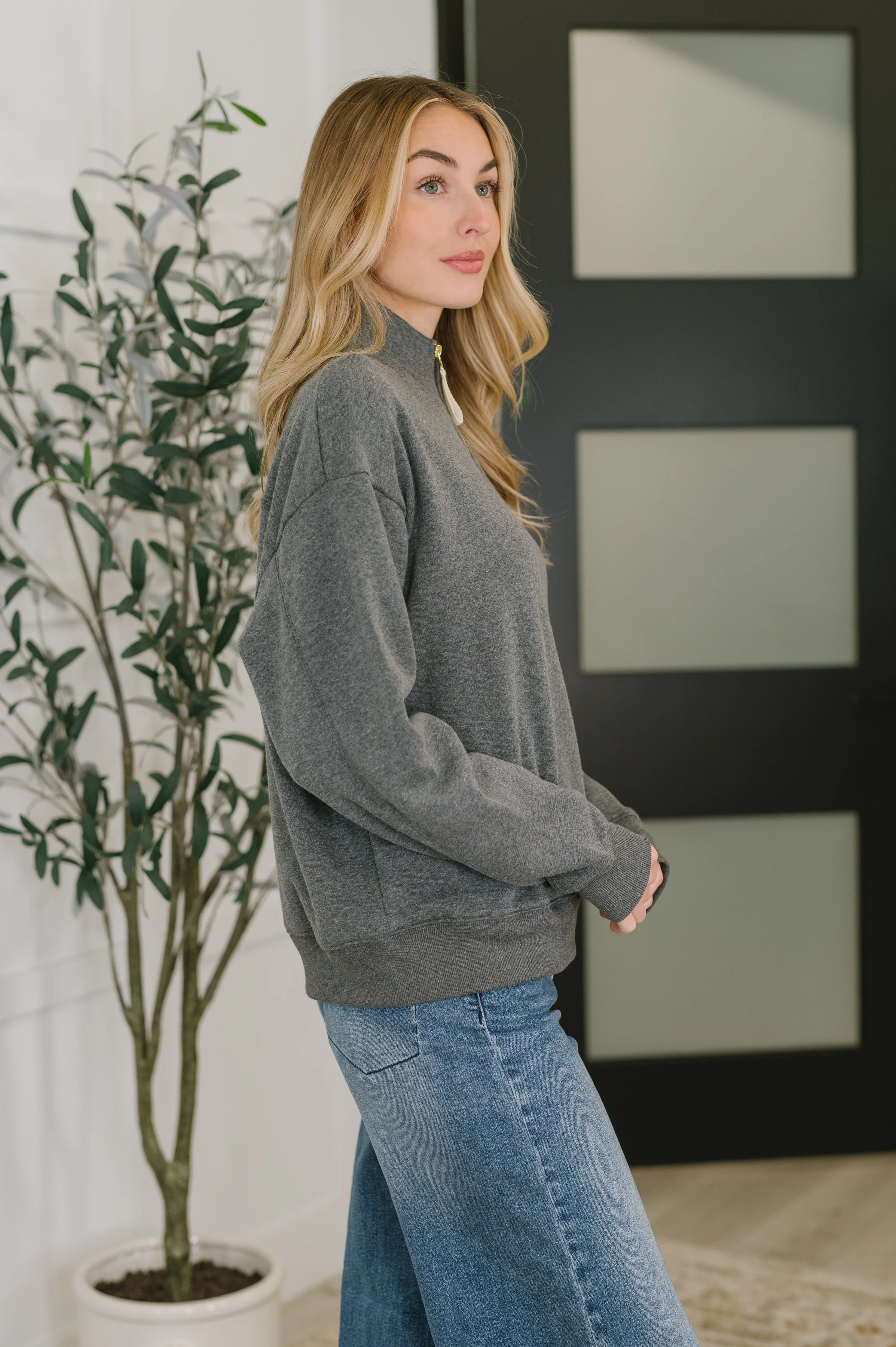 Sweater Weather Half Zip High Neck Pullover in Charcoal - 11/12/2025 - Image 3