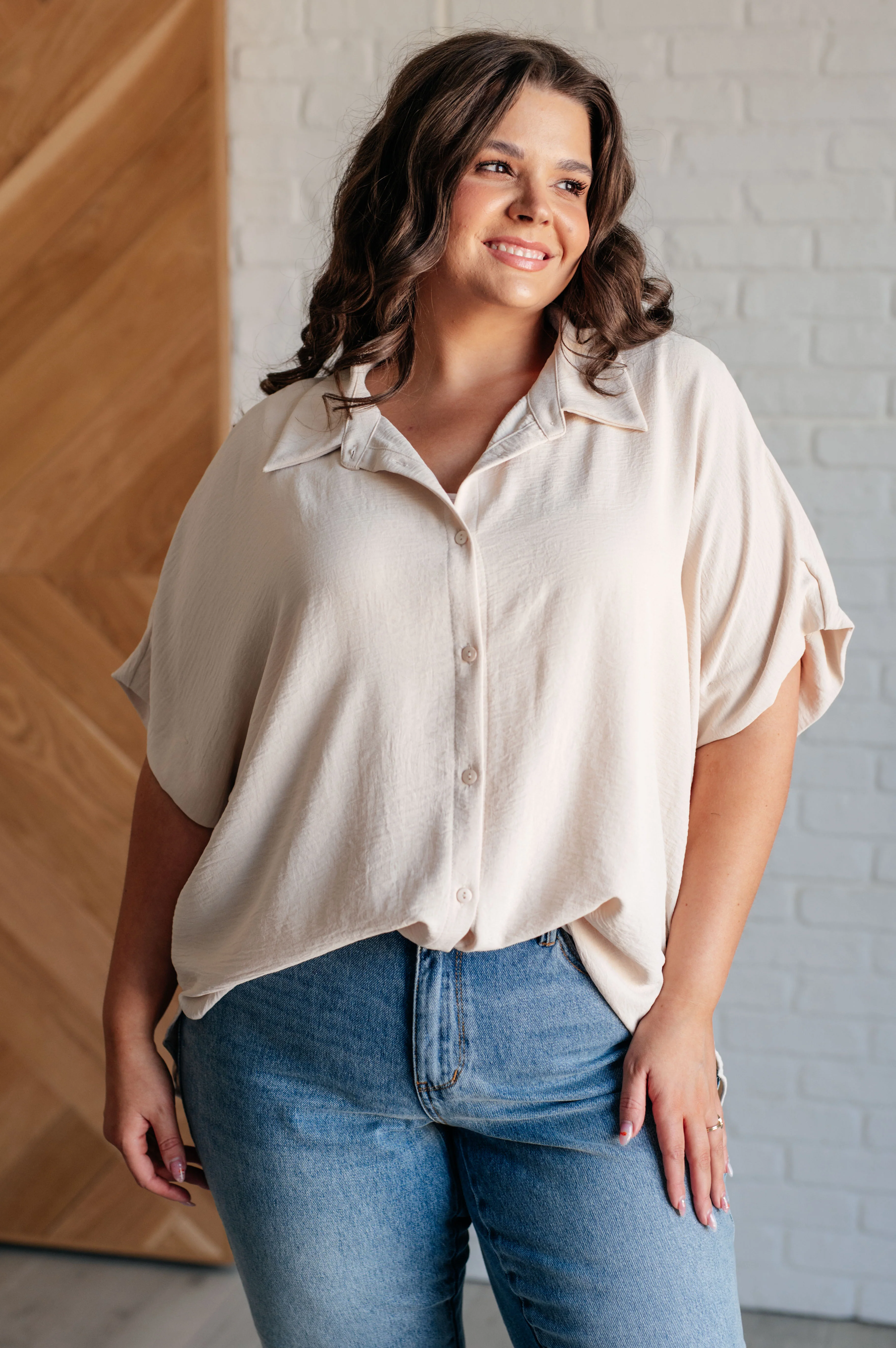 Sweet Simplicity Button Down Blouse in Oatmeal - 7/25/2024 - Image 3
