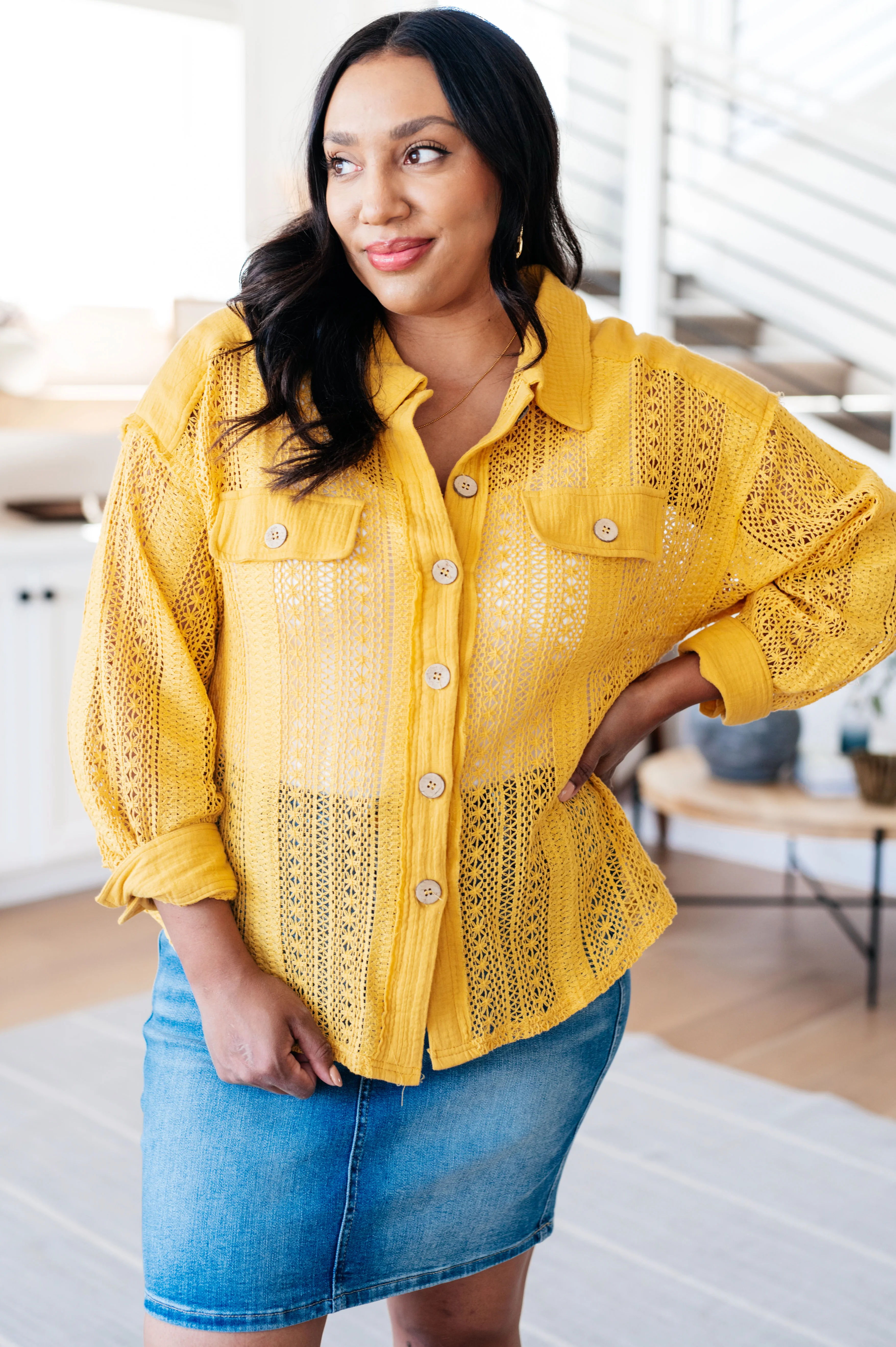 Sweeter Than Nectar Lace Button Down in Honey - 5/7/2024 - Image 3