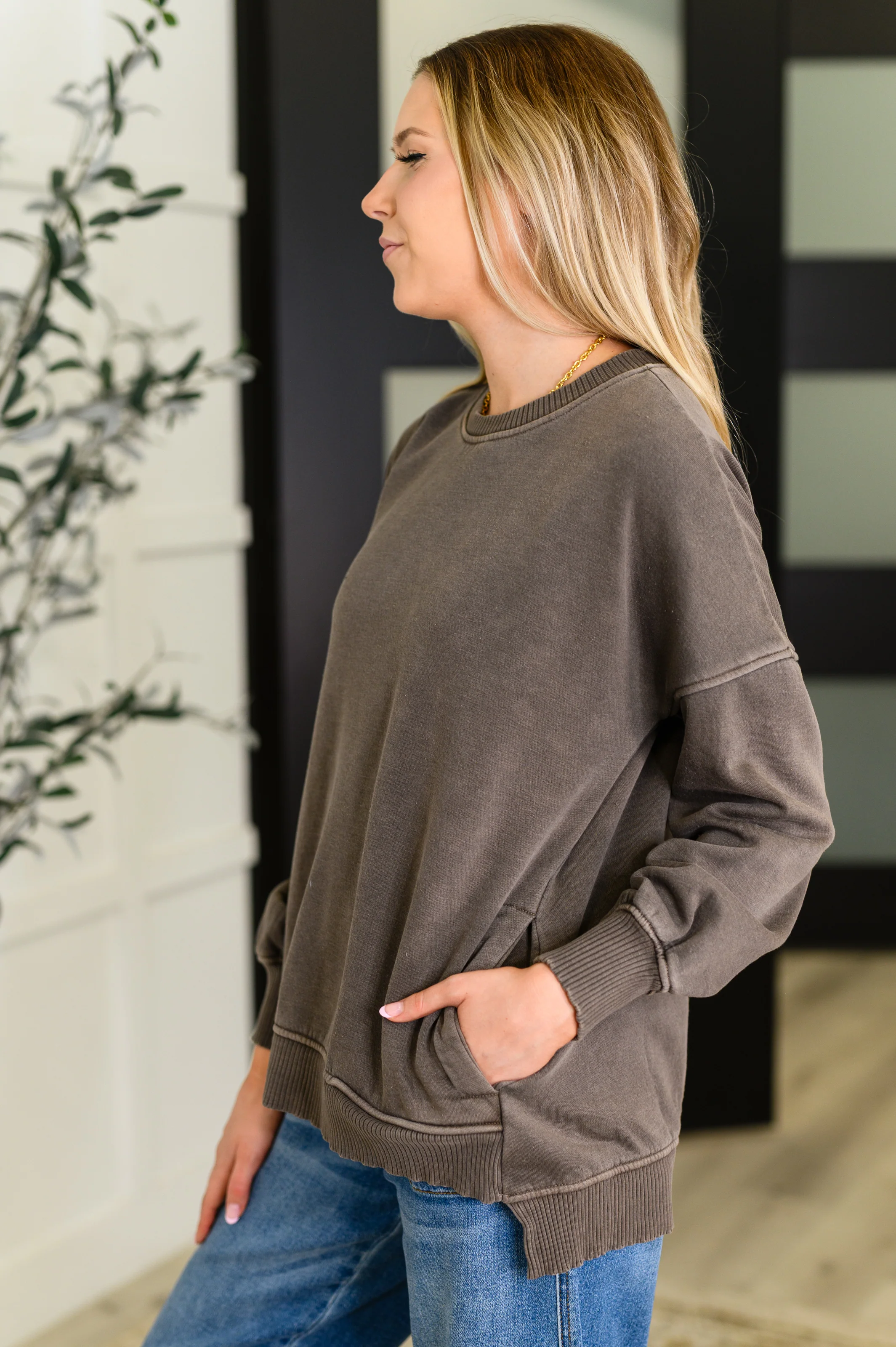 Talk Cozy to Me Stepped Hem Pullover in Brown - 8/27/2025 - Image 3