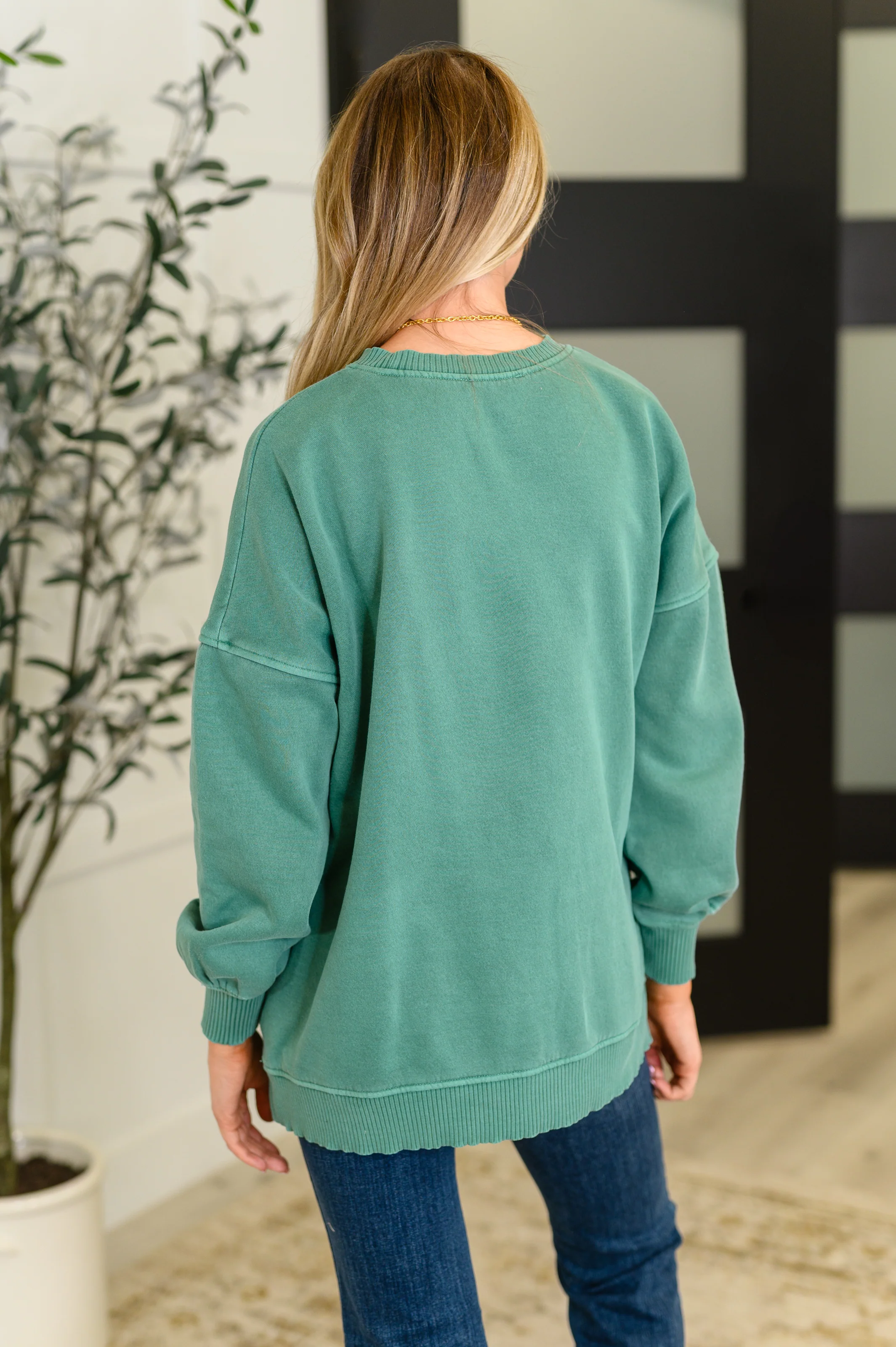 Talk Cozy to Me Stepped Hem Pullover in Dark Green - 8/27/2025 - Image 5