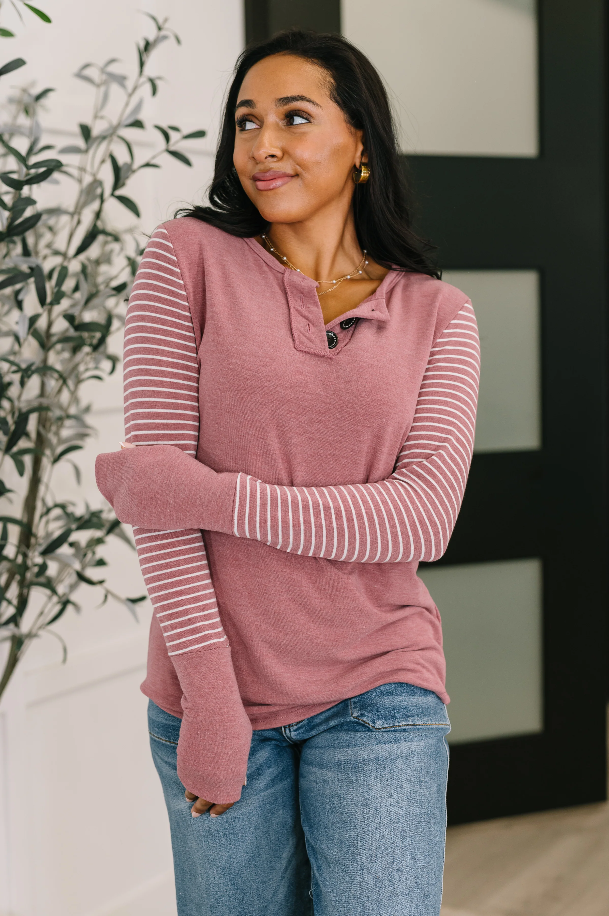 Talk to Me Long Sleeve Henley in Vintage Marsala - 10/21/2025