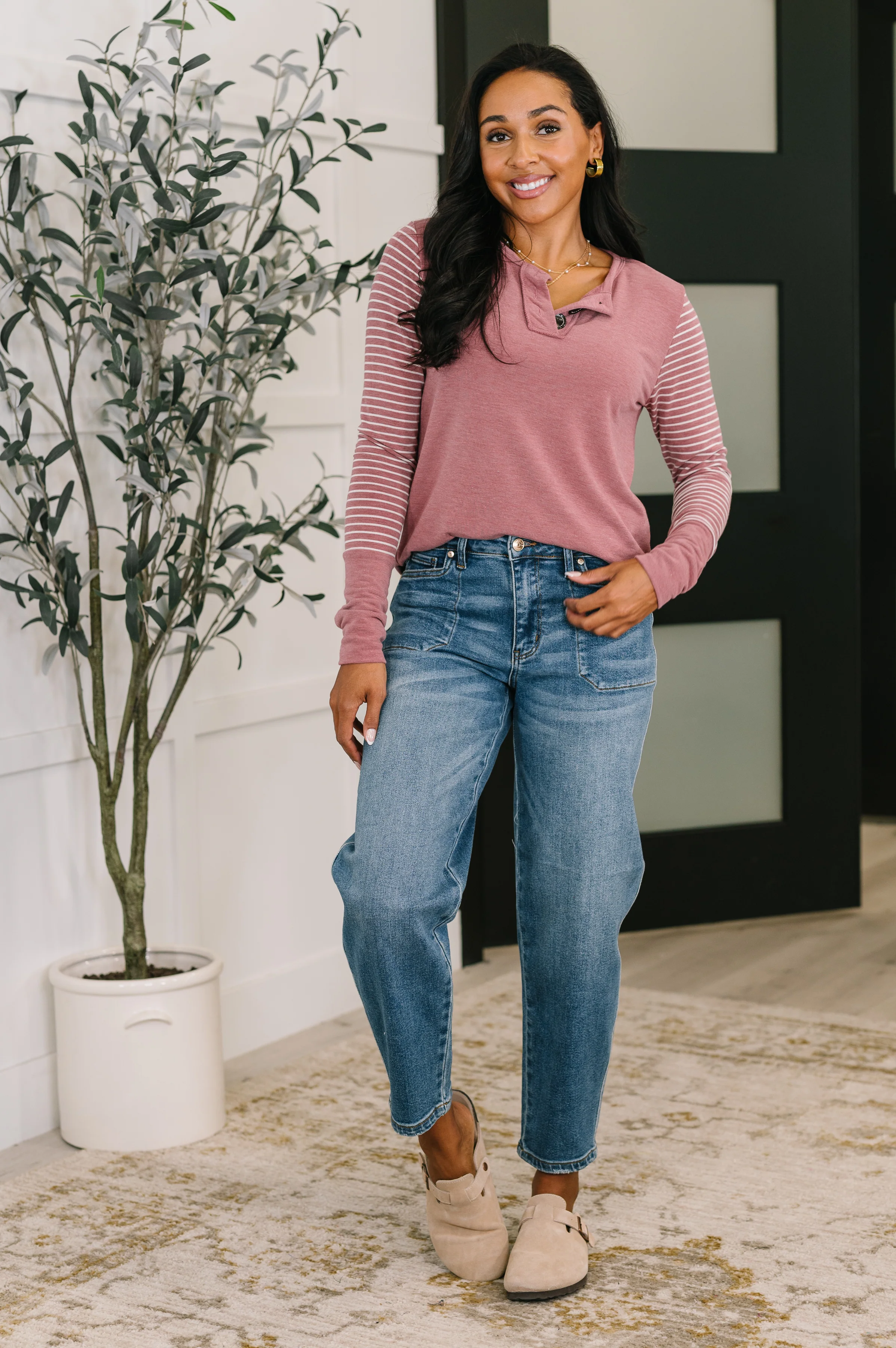 Talk to Me Long Sleeve Henley in Vintage Marsala - 10/21/2025 - Image 3