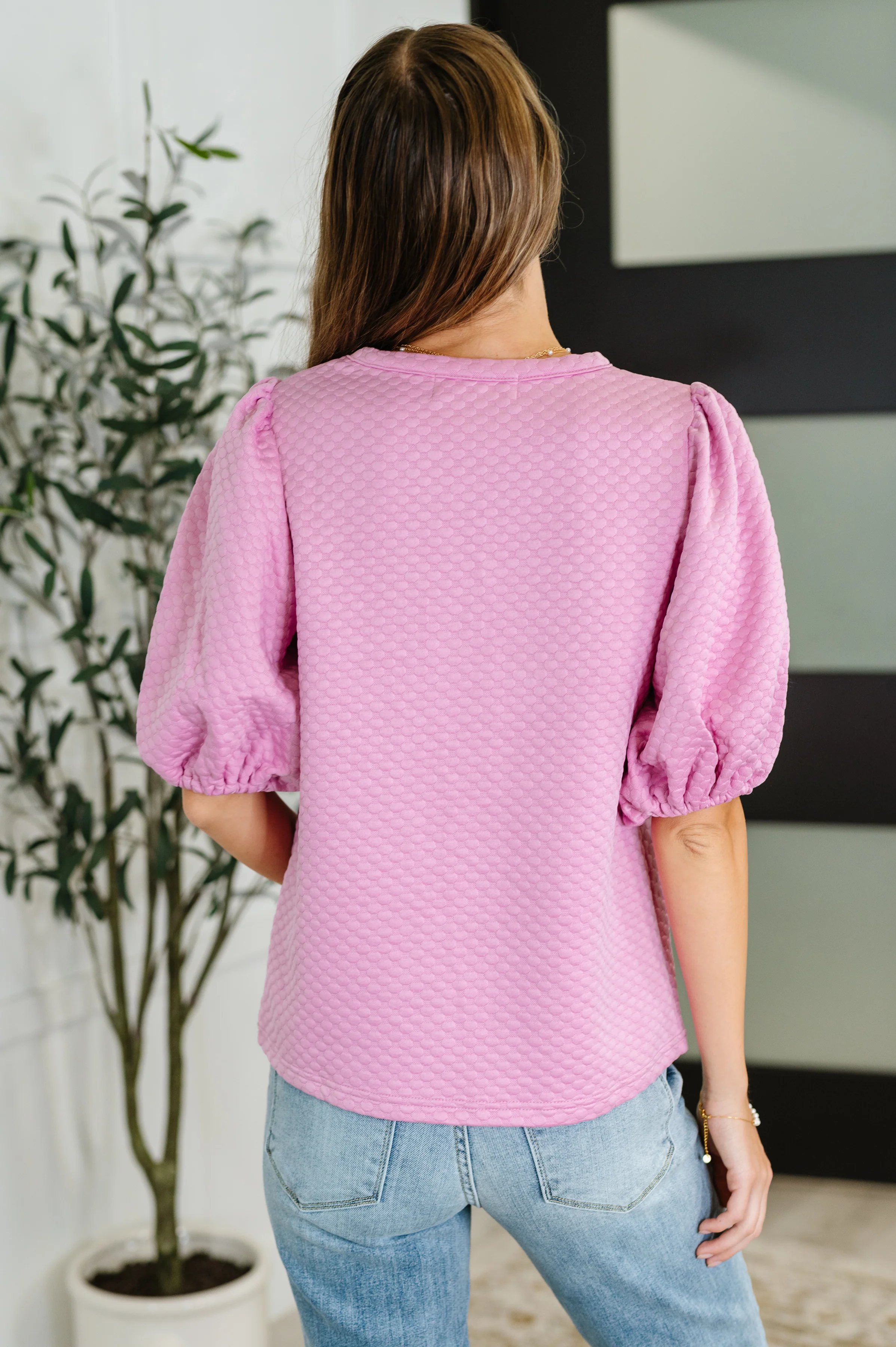 Textured Balloon Sleeve Blouse in Pink - 6/11/2026 - Image 4