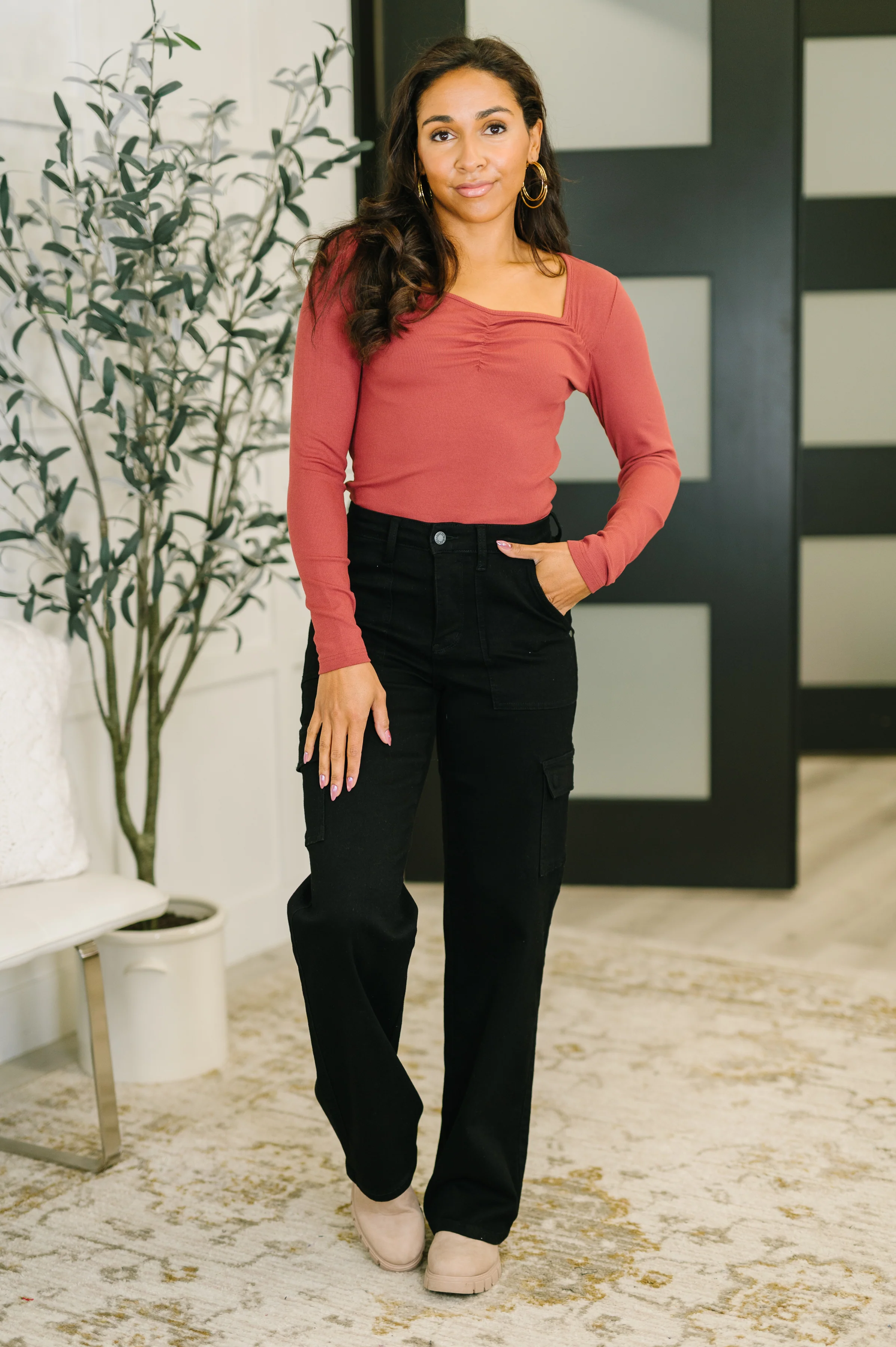 The Girls are Back in Town Long Sleeve Top in Burgundy - 1/13/2026 - Image 3