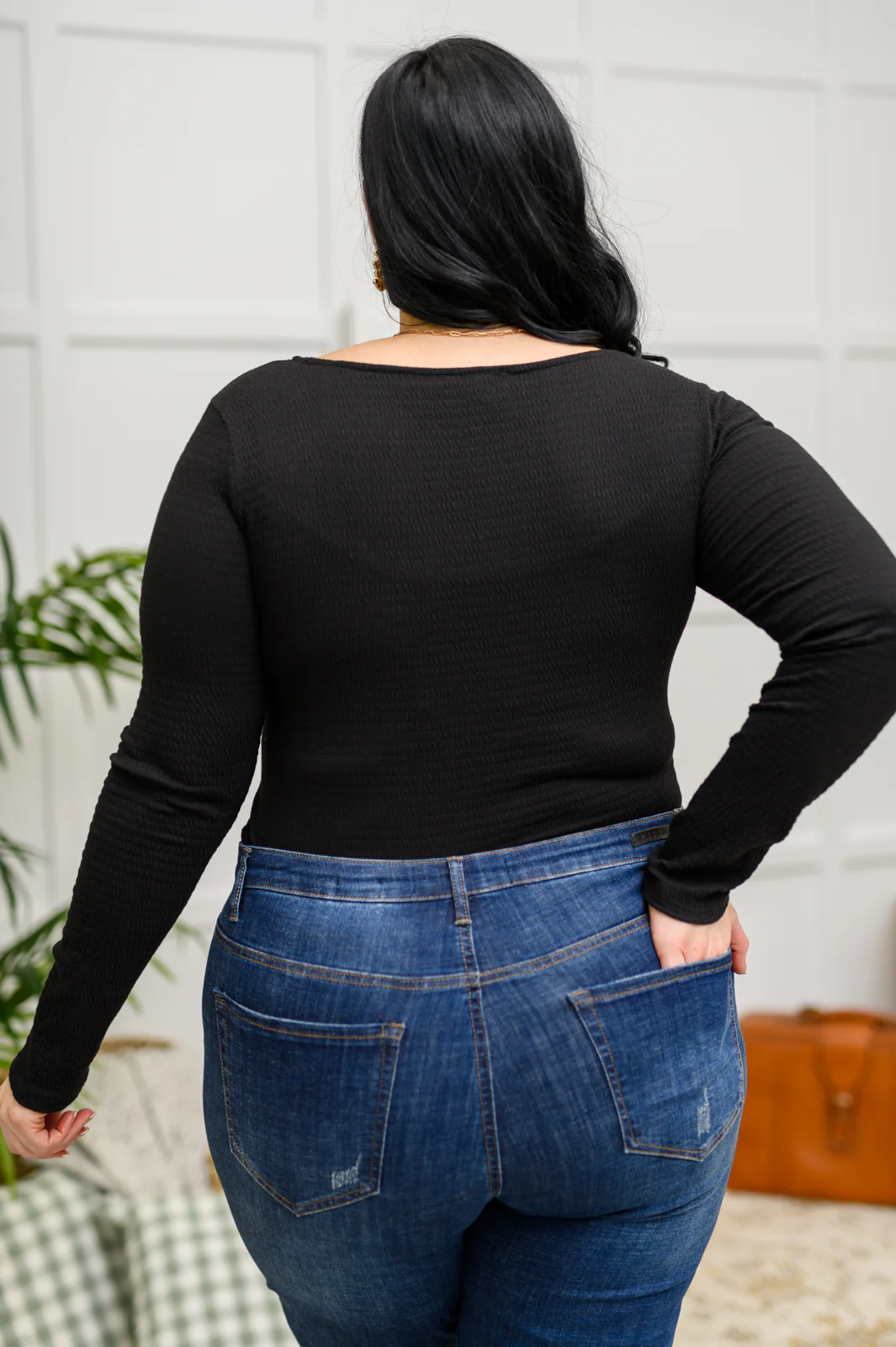 The Trisha Textured Square Neck Bodysuit in Black - 1/12/2023 - Image 8