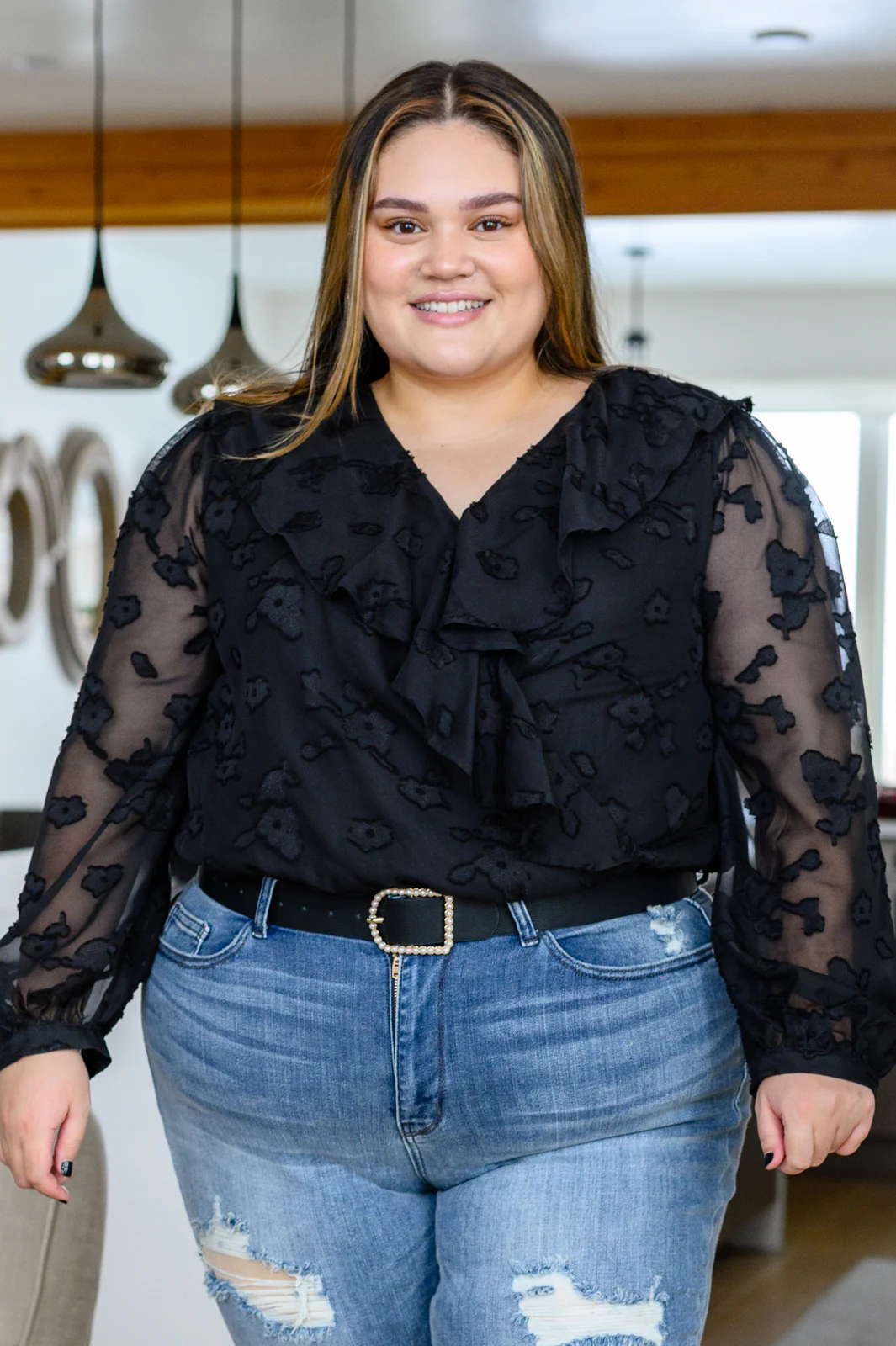 Think Of Me Ruffle Long Sleeve Bodysuit in Black - 1/3/2023 - Image 7