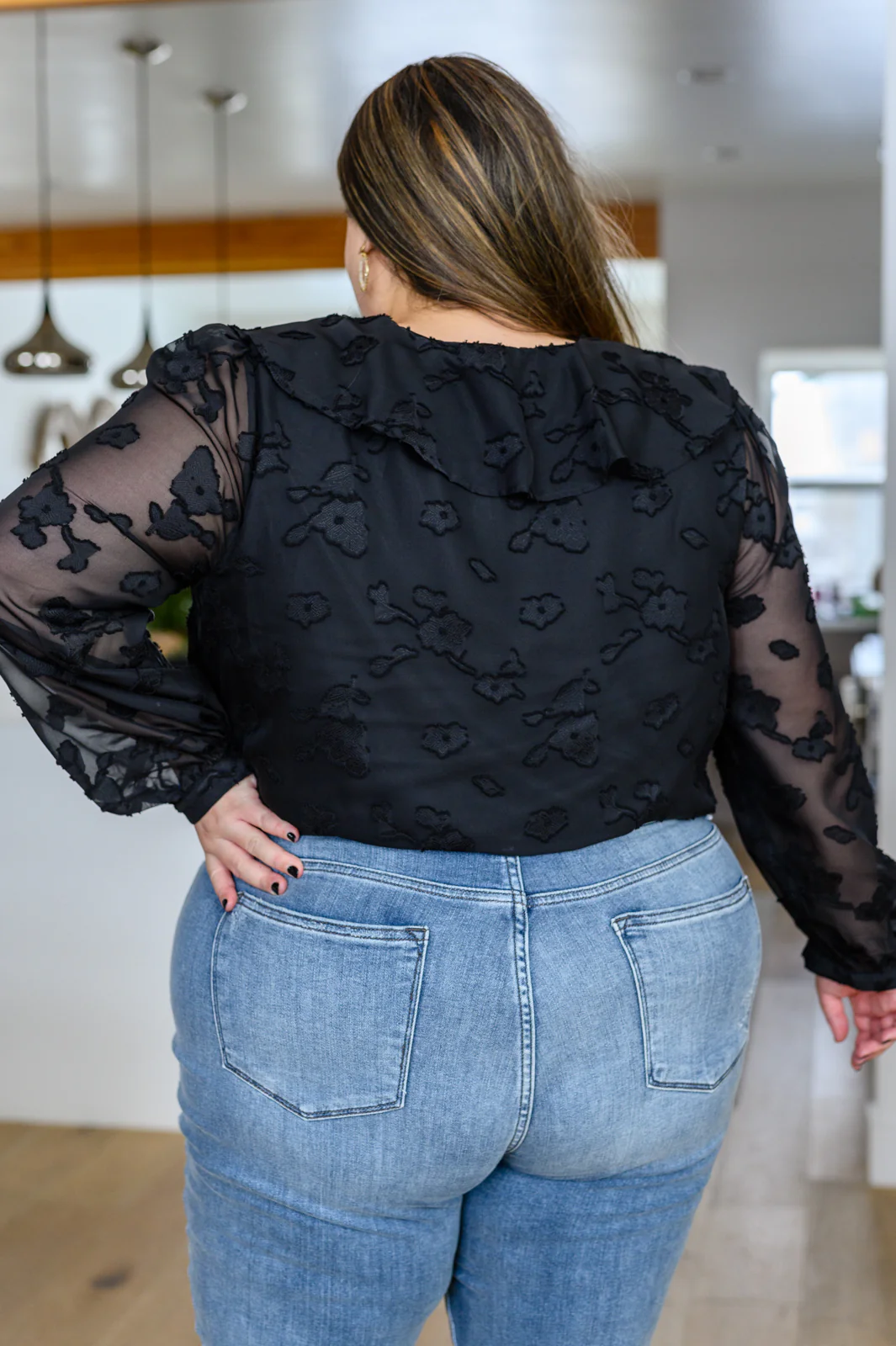 Think Of Me Ruffle Long Sleeve Bodysuit in Black - 1/3/2023 - Image 9