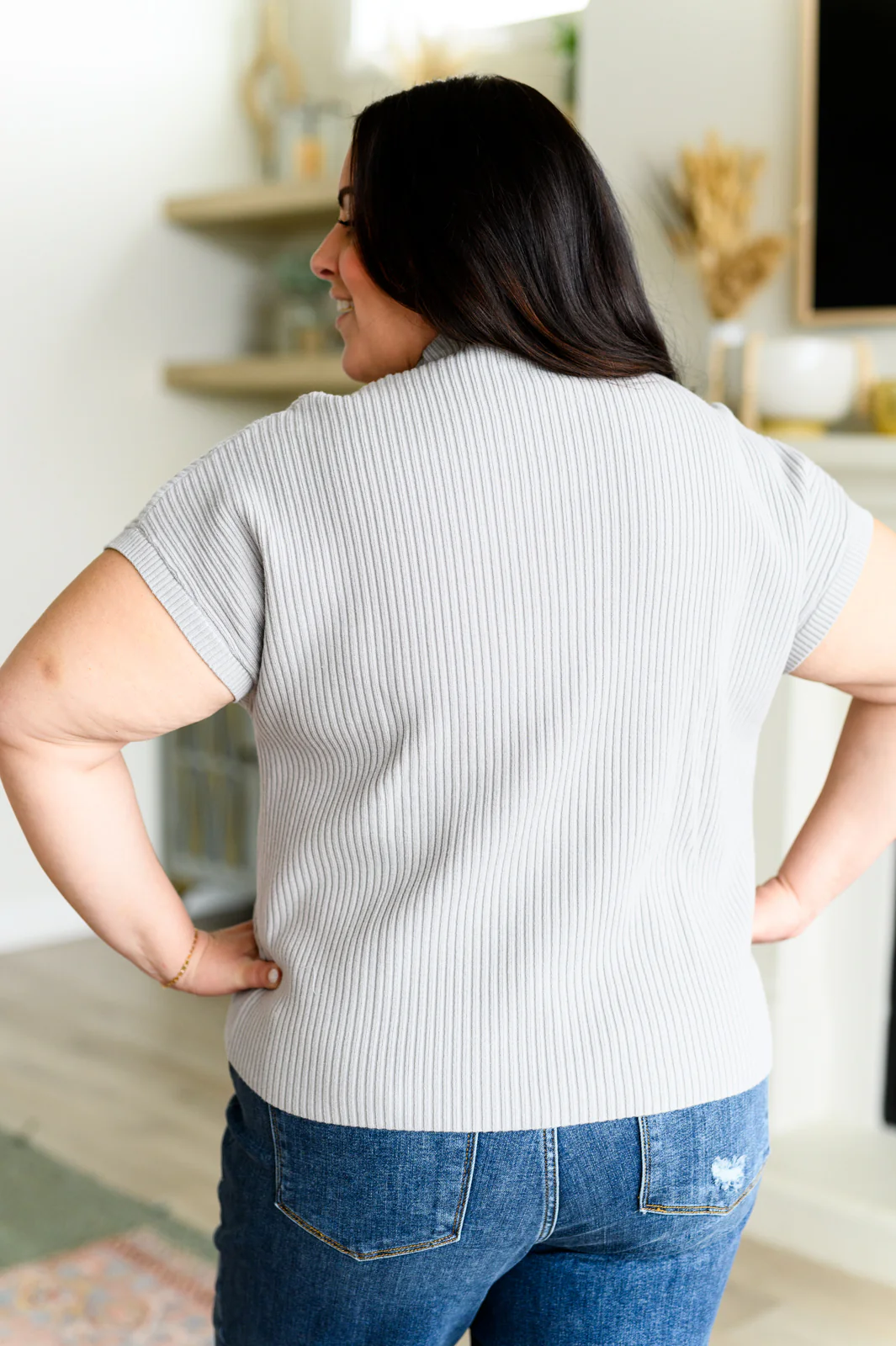 This Little Life Mock Neck Short Sleeve Sweater in Grey - 3/3/2025 - Image 7
