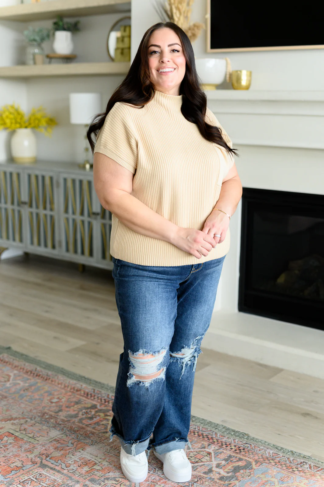 This Little Life Mock Neck Short Sleeve Sweater in Oatmeal - 3/3/2025 - Image 4