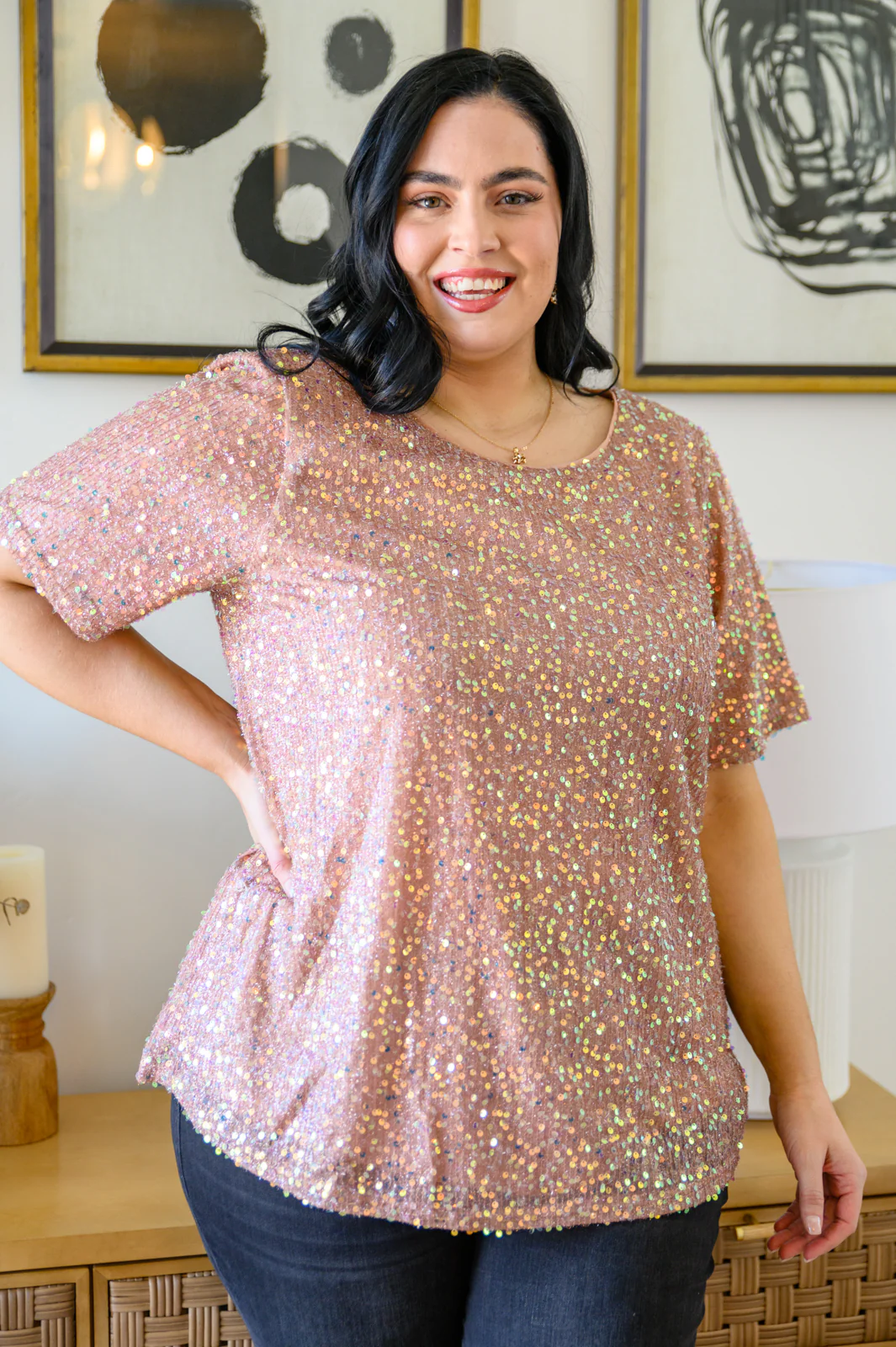 Times Square Sequin Short Sleeve Top In Gold - 12/6/2022 - Image 9