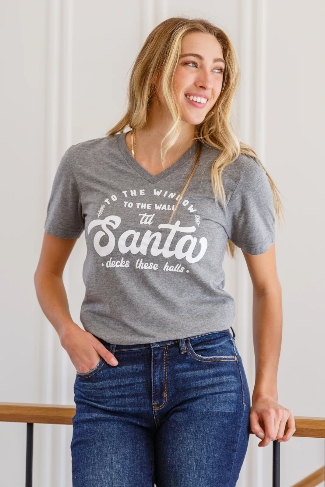 To The Window Graphic V Neck Tee In Gray - 11/15/2022