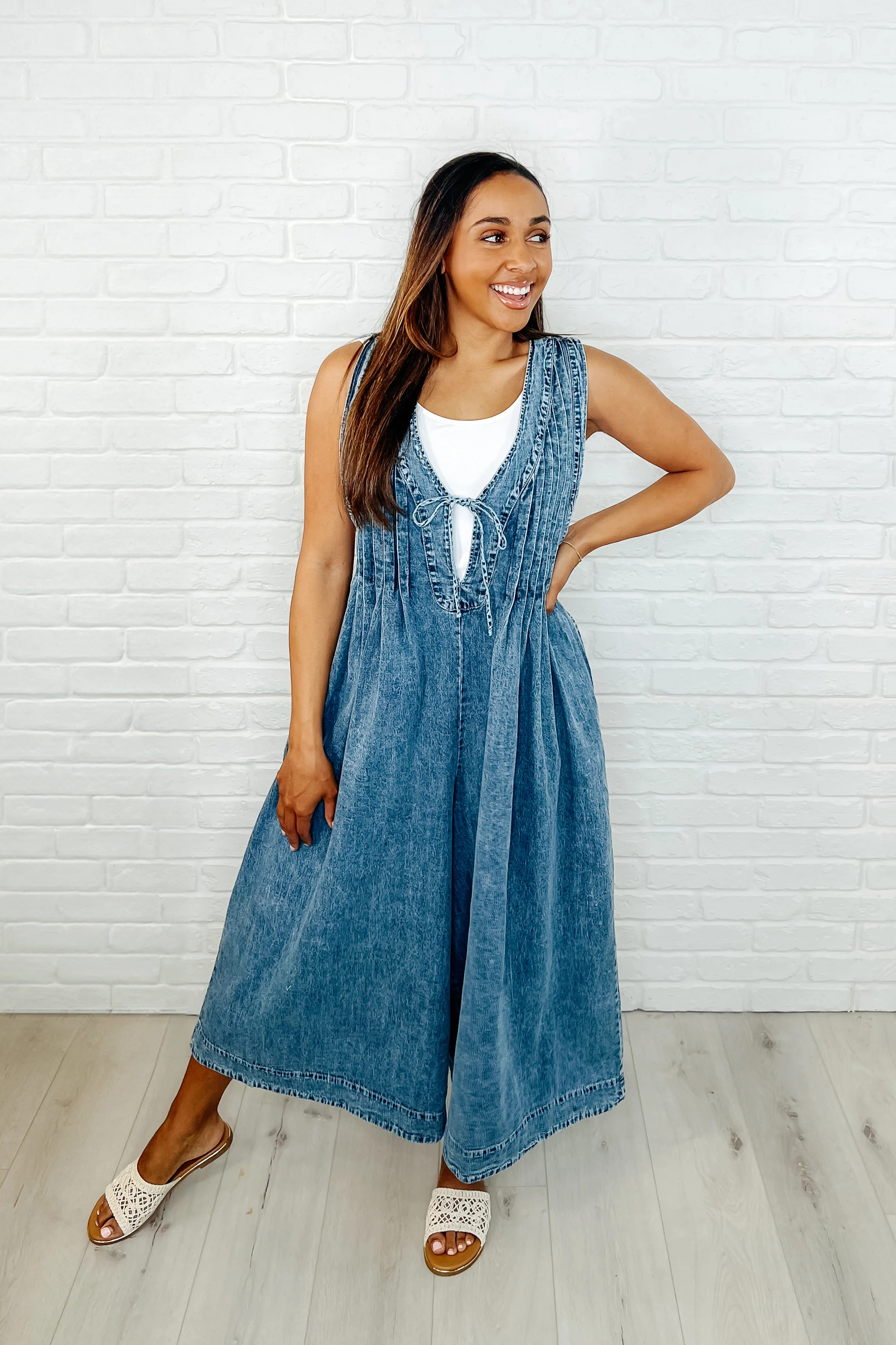 Too Cool For Fools Wide Leg Jumpsuit in Denim - 4/1/2025
