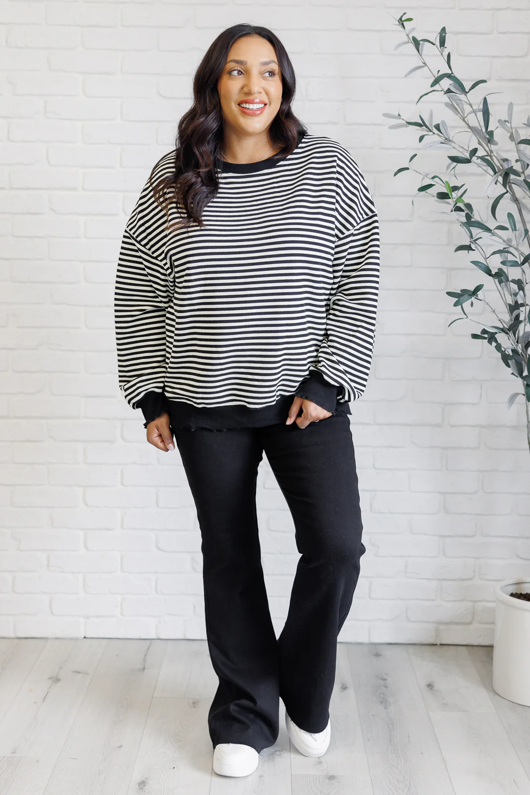Too Good to Be True Striped Drop Shoulder Top in Black - 1/16/2025 - Image 5