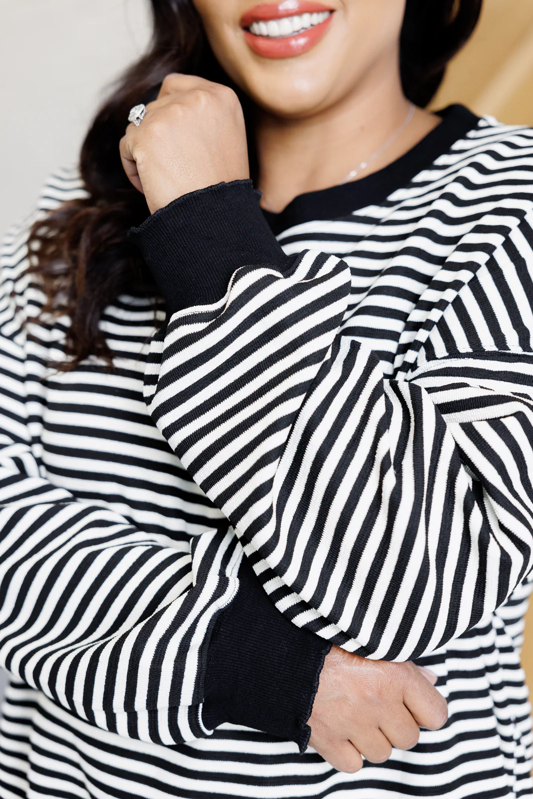 Too Good to Be True Striped Drop Shoulder Top in Black - 1/16/2025 - Image 6