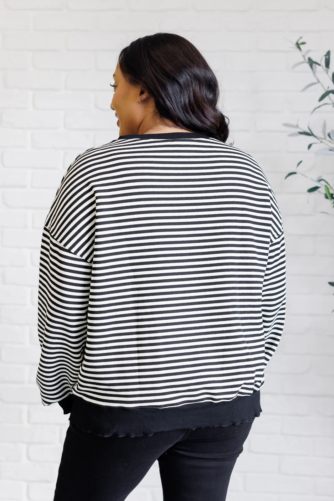 Too Good to Be True Striped Drop Shoulder Top in Black - 1/16/2025 - Image 8
