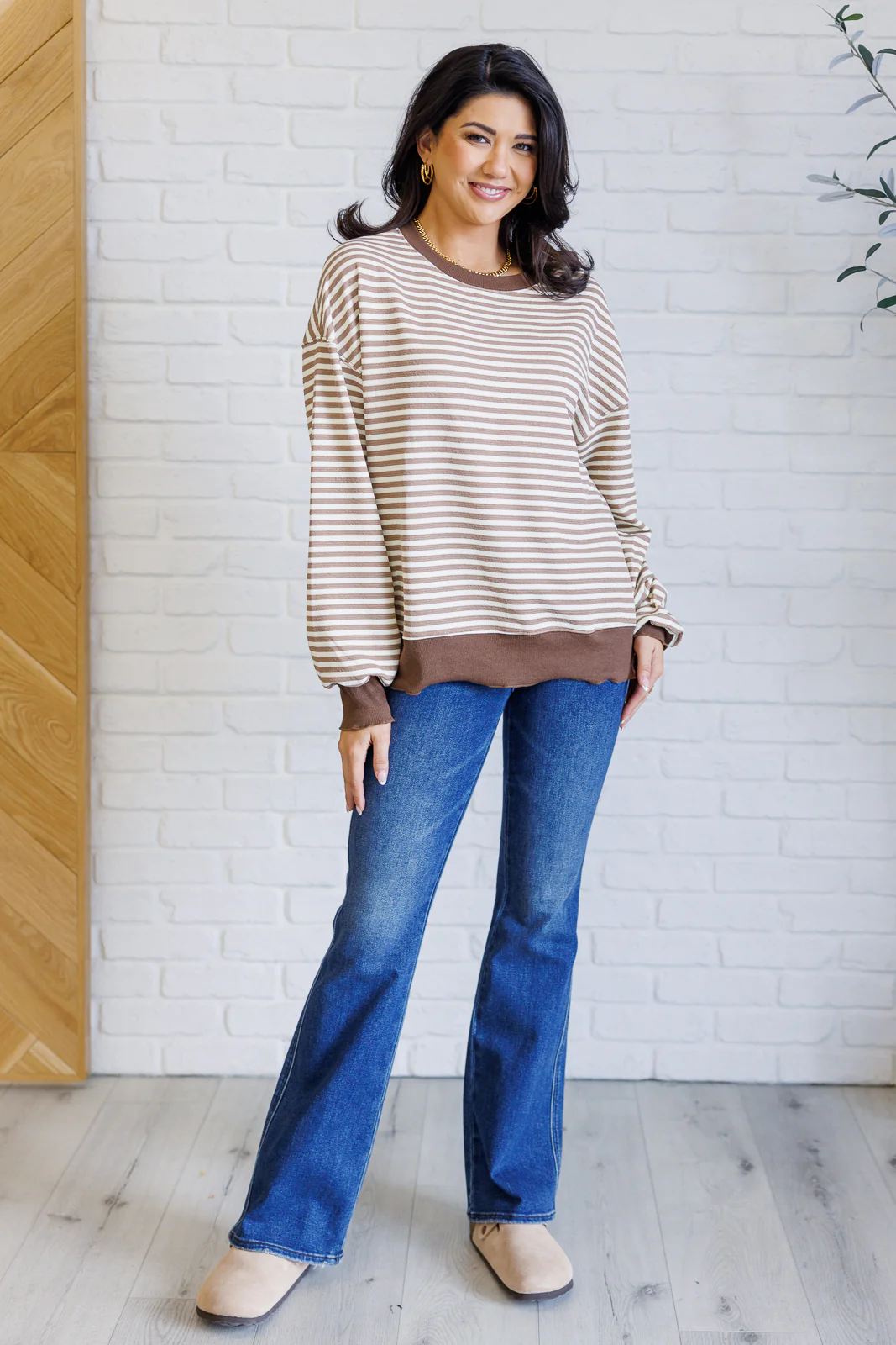 Too Good to be True Striped Drop Shoulder Top in Brown - 11/29/2024 - Image 3