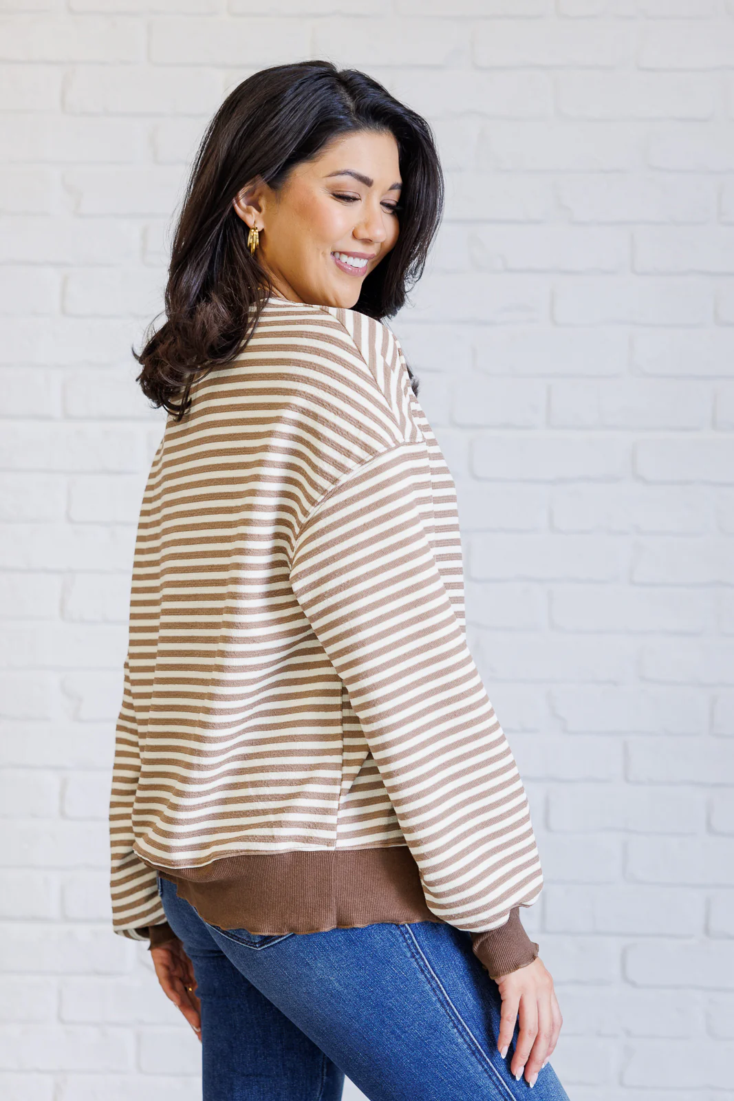 Too Good to be True Striped Drop Shoulder Top in Brown - 11/29/2024 - Image 4