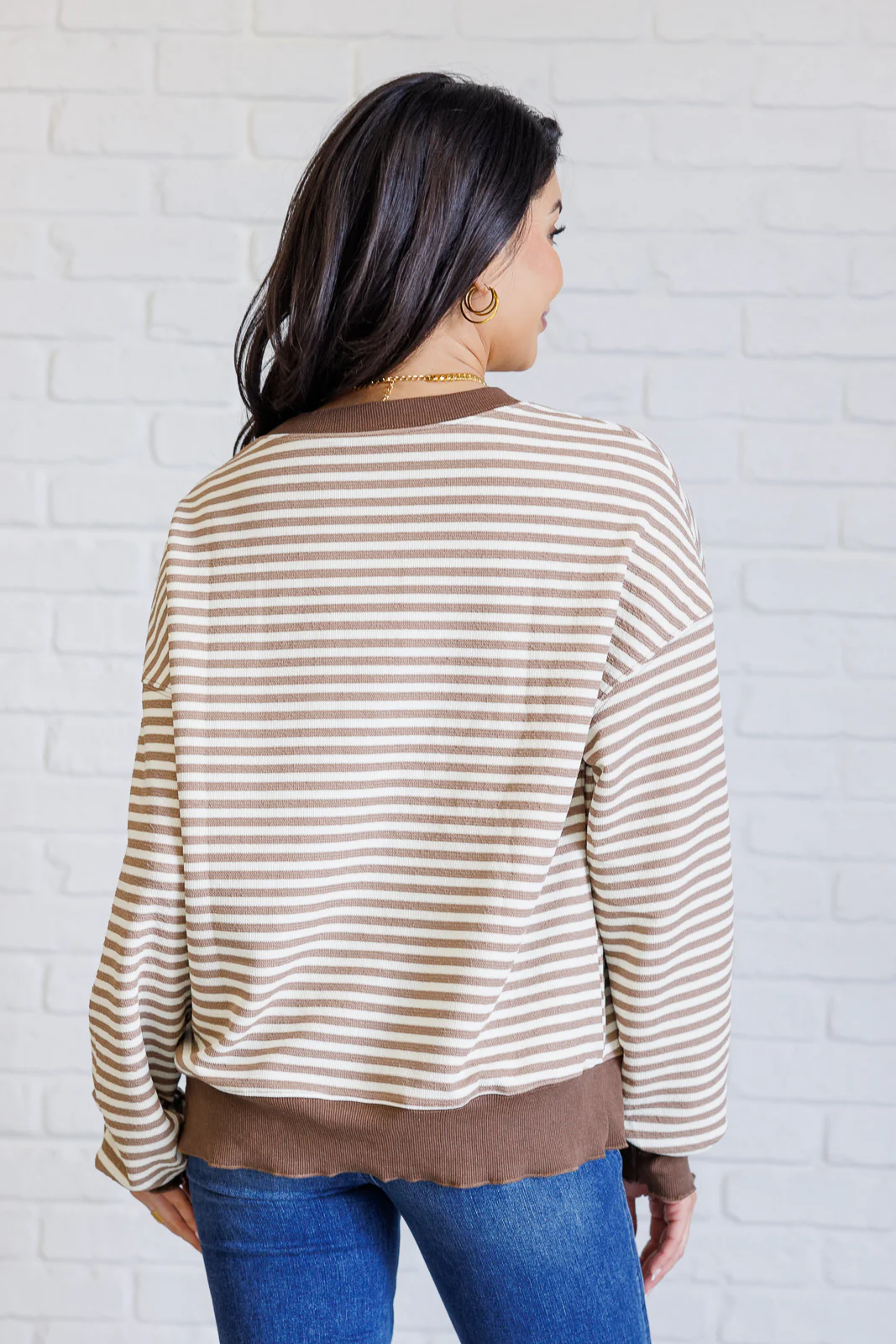 Too Good to be True Striped Drop Shoulder Top in Brown - 11/29/2024 - Image 5