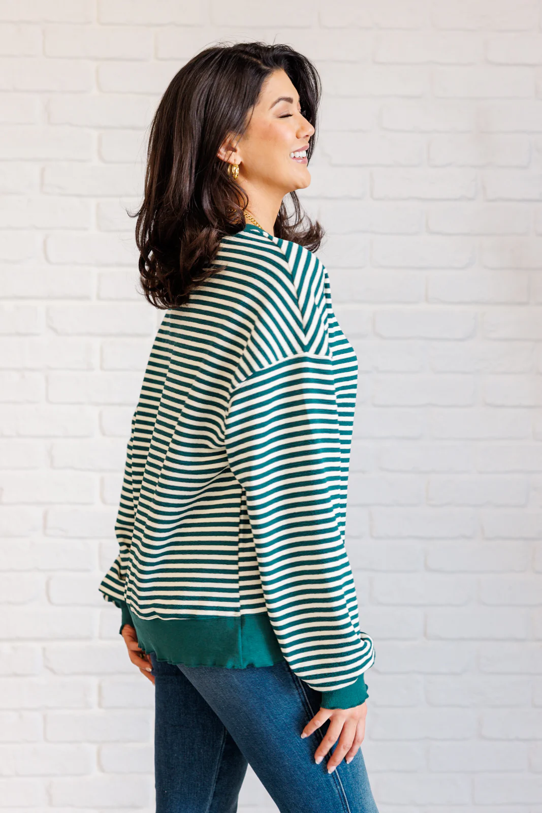 Too Good to be True Striped Drop Shoulder Top in Green  - 11/29/2024 - Image 4