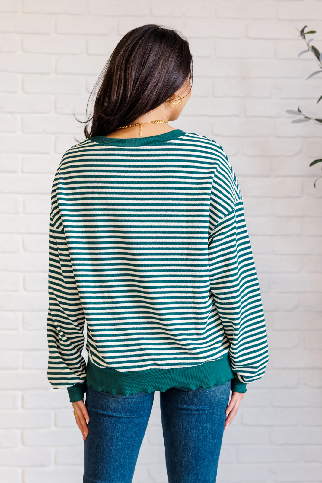 Too Good to be True Striped Drop Shoulder Top in Green  - 11/29/2024 - Image 5
