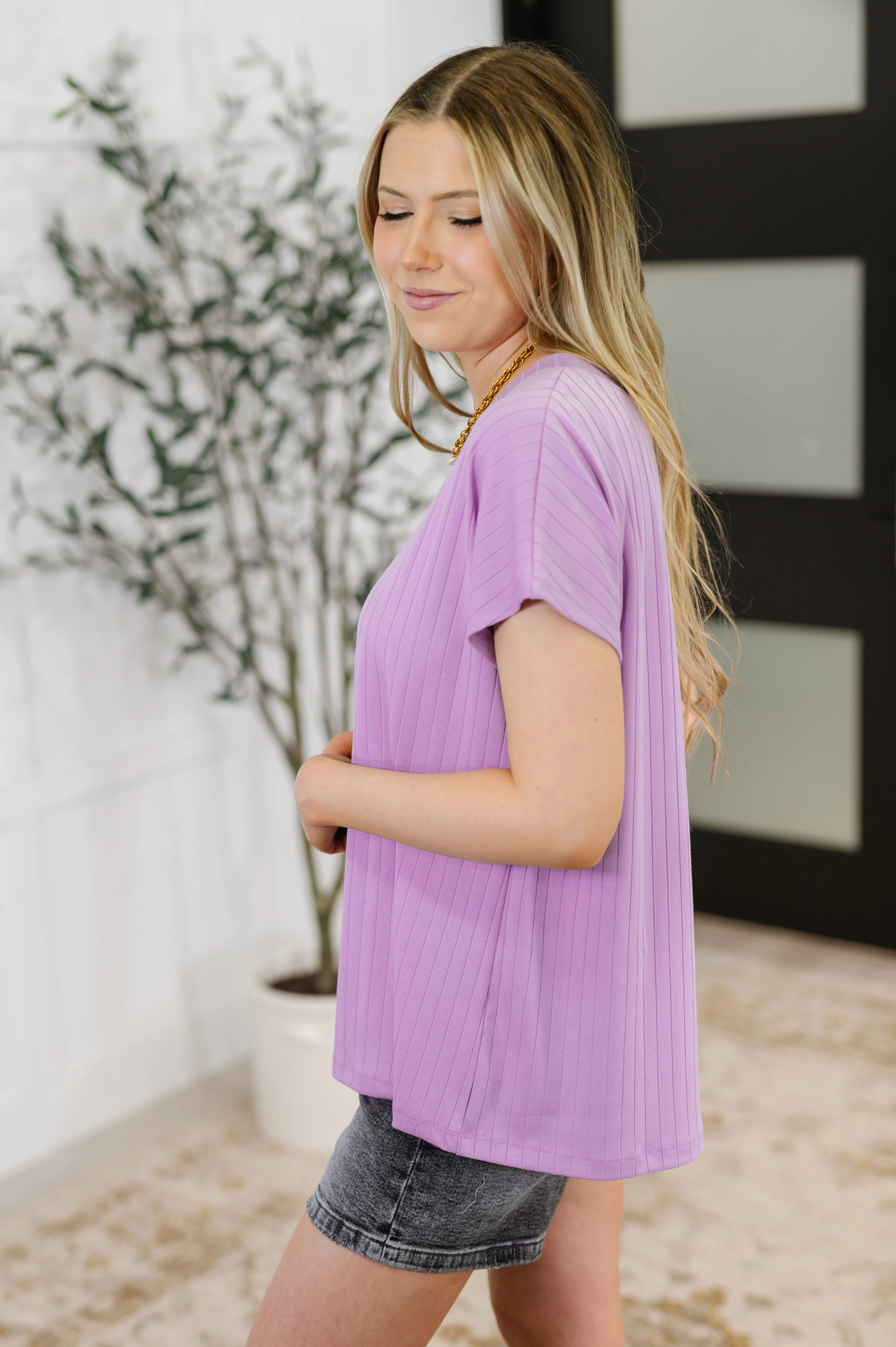Top Shelf Basic V-Neck Ribbed Tee in Lavender - 4/9/2026 - Image 4